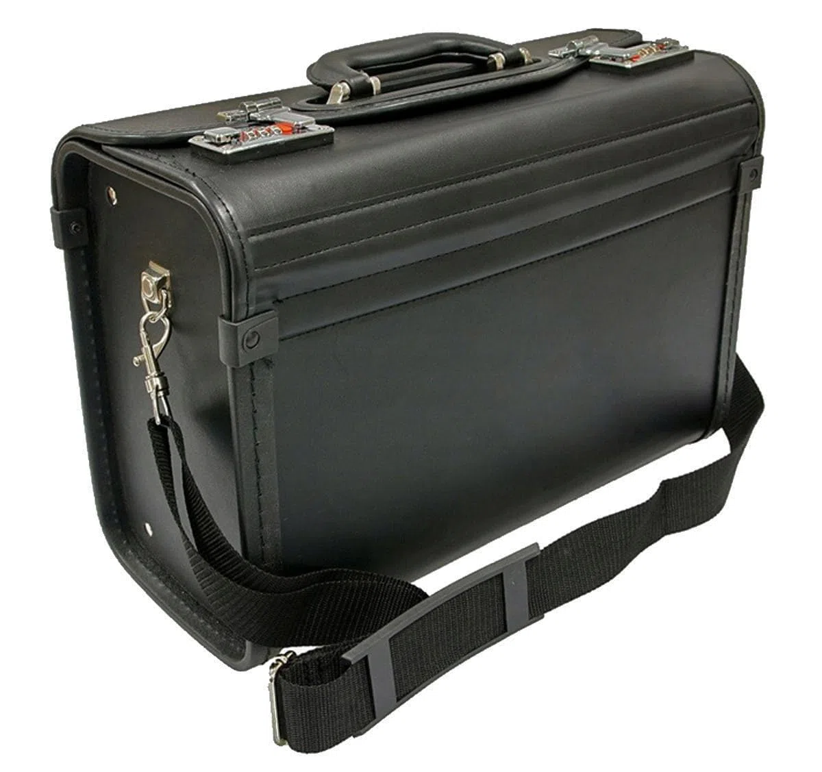 Pilotenkoffer, Schwarz, Handgepäck, 41 cm, 15 Liter, Kunstleder, Wasserfest, Abnehmbare Schulterriemen, Zahlenschloss, Ideal für Außendienst, Taxi, LKW-Fahrer