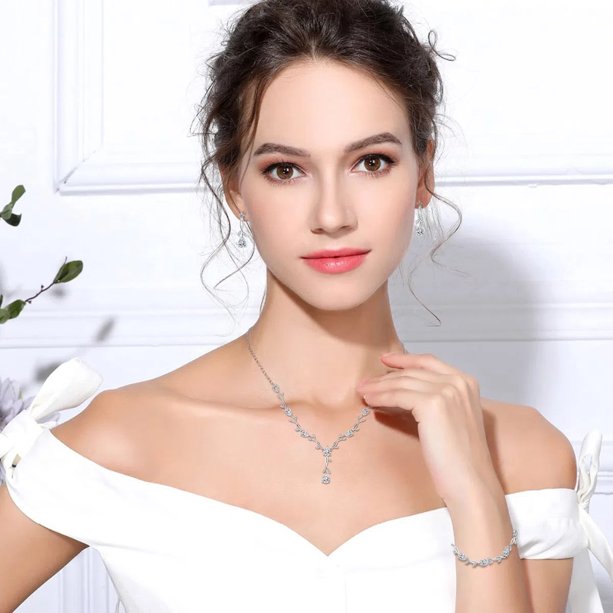Hochzeit Schmuckset Sterling Silber 925 für Damen, Halskette Armband Ohrringe Set mit Zirkonia, Liebes Geschenk Brautschmuck Hochzeit für Braut Brautjungfer