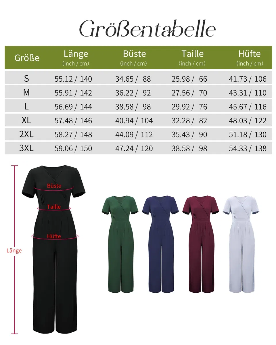 Tanmolo Damen Jumpsuit Elegant Sommer Kurzarm V-Ausschnitt Overall Weites Bein Romper Mit Taschen
