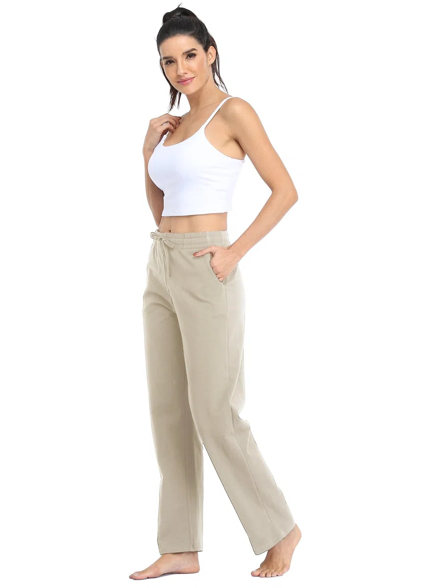 WILLIT Jogginghose Damen Baumwolle Trainingshose Lang Freizeithose Sporthose Yogahose gerades Bein Sport Lounge Sweatpants Kordelzug mit Taschen