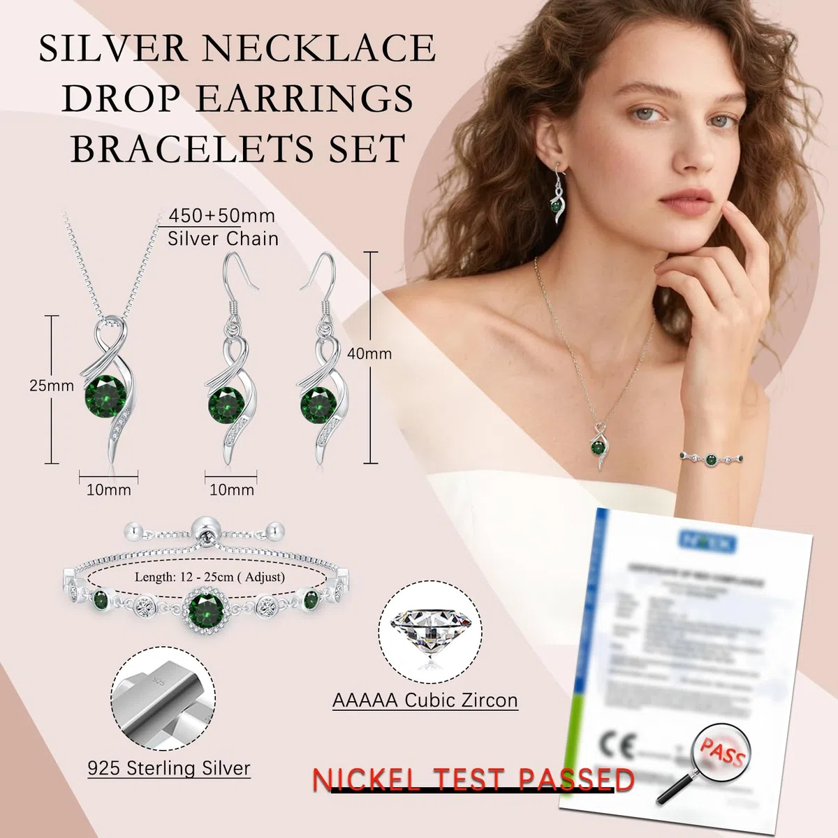 Silber Schmuck Set Damen, 3PCS 925 Sterling Silber Halskette & Ohrringe & Armband Set mit AAAAA Cubic Zirkonia, Unendlichkeit Silberschmuck Damen 925 Geschenk zum Geburtstag Mutter Tag