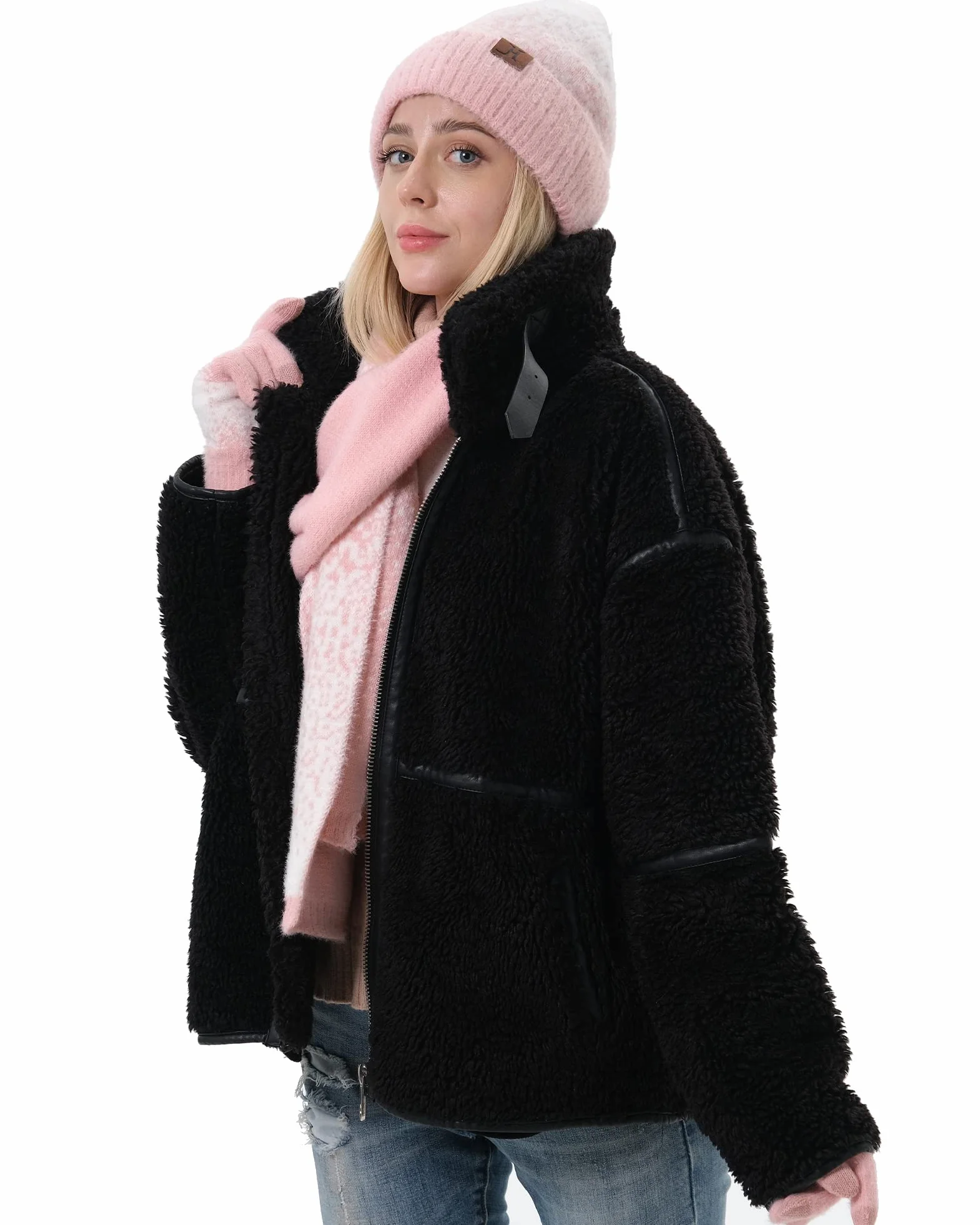 Damen Winter Warm Mütze Touchscreen Handschuhe und Lang Schal Set mit Fleece Gefütterte, Thermo Wintermütze Strickmütze Beanie Winterhandschuhe Strickhandschuhe Schals Frauen Geschenk Weihnachten