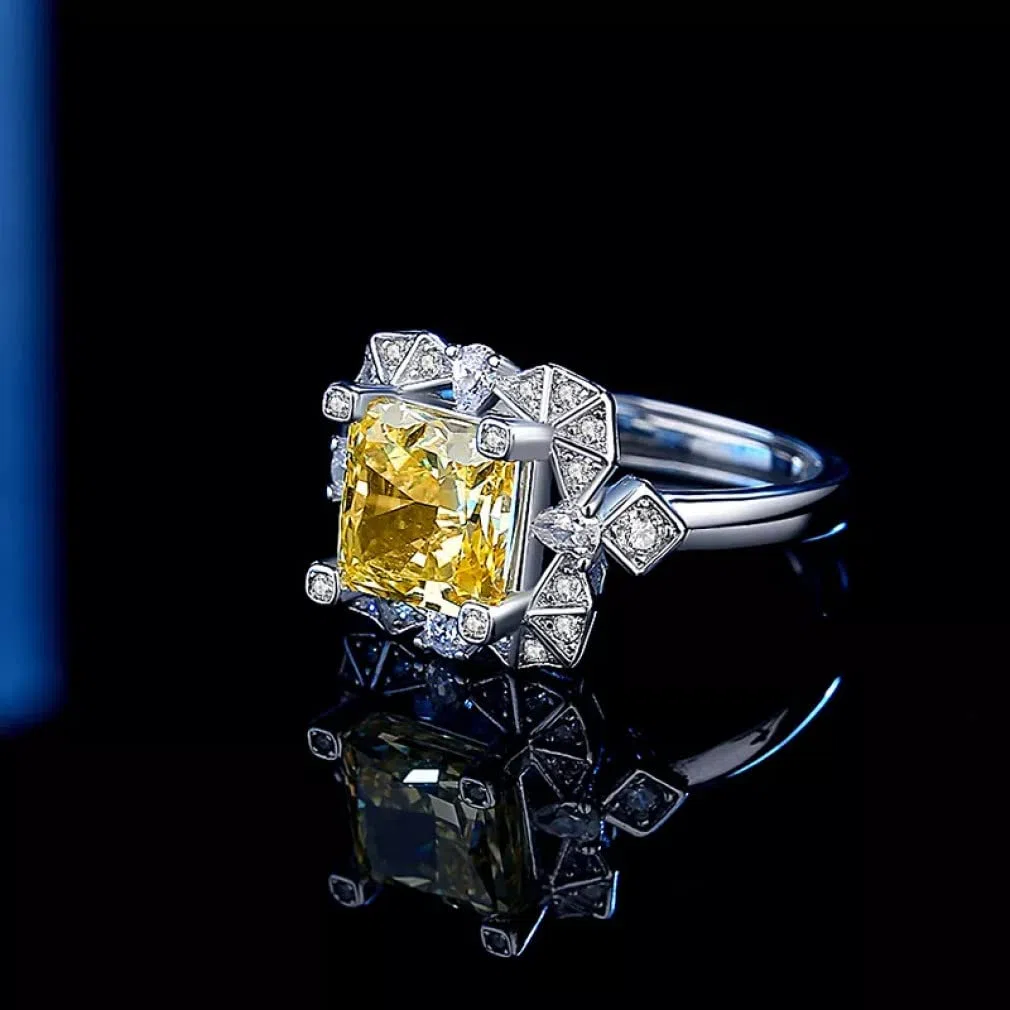 Ringe, 8 mm gelber Diamantring aus hochwertigem Edelstahl (S925), verstellbare Größe, Hochzeit oder for Geburtstag