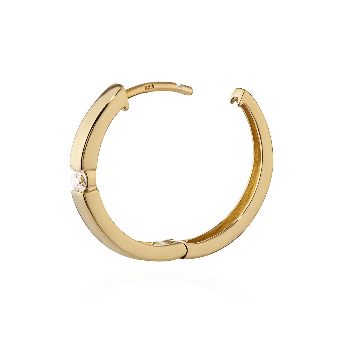 NKlaus Klappcreole, Creolen Echtgold 333 mit Zirkonia, 18,4 mm, 1 Stück | Quadratischer Stein; Gelbgold, Breite 2,7 mm, Stärke 2 mm, hochglanzpoliert, für Damen und Mädchen