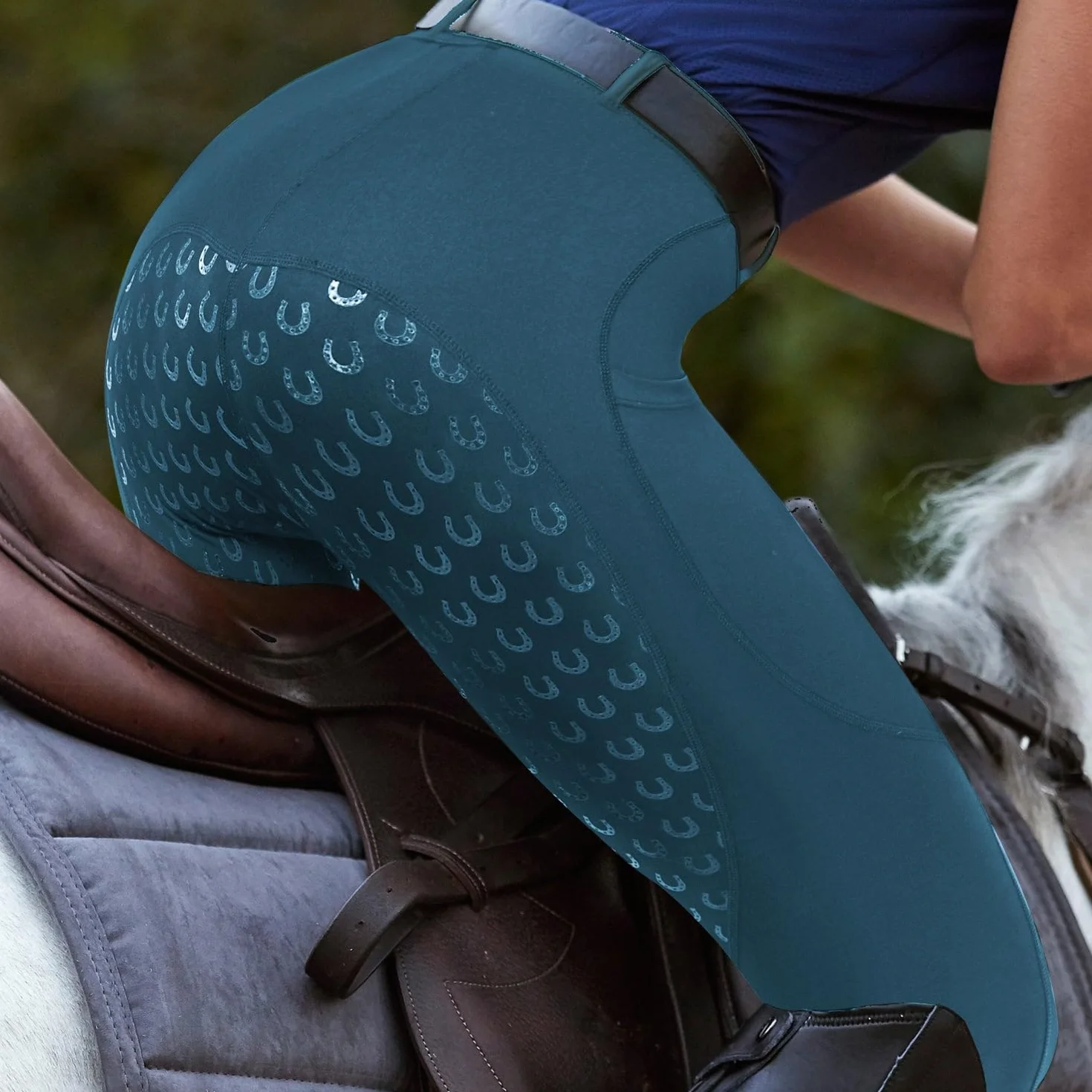 FitsT4 Sports Damen Reitleggings Silikon Vollbesatz Reithose mit Handytasche und Gürtelschlaufen
