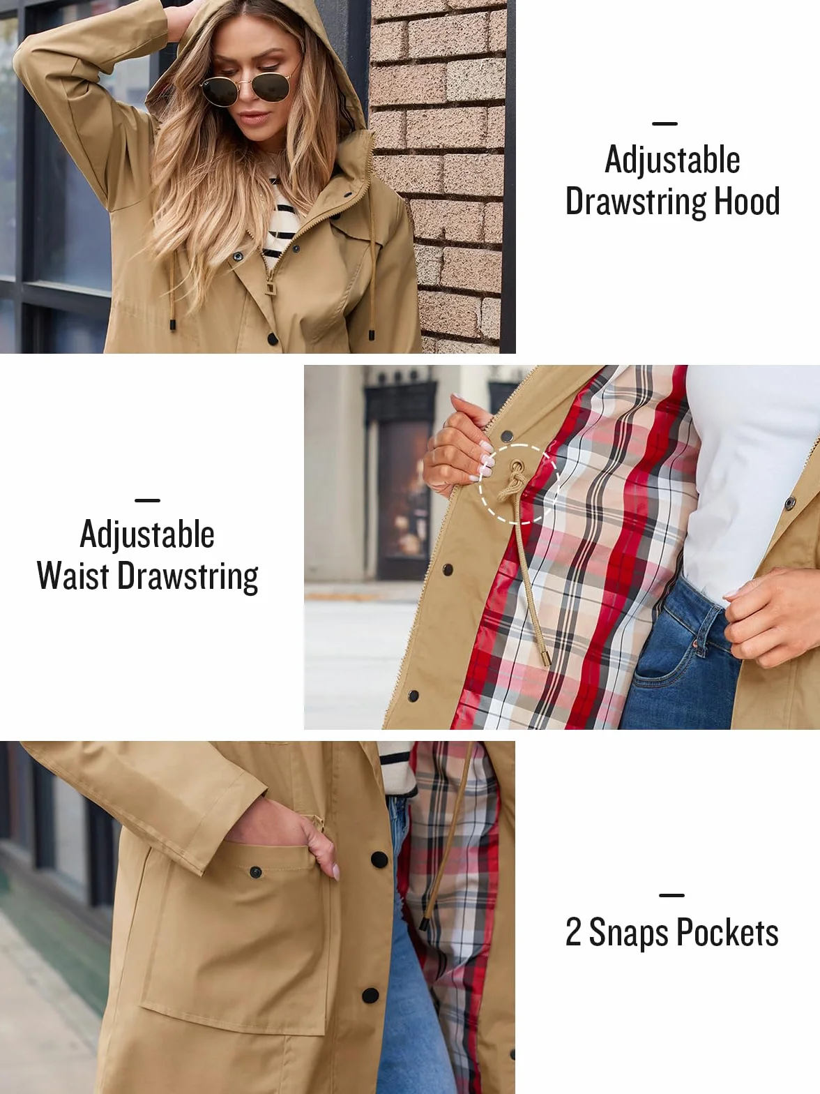 SaphiRose PONCHO Regenjacke Damen Windbreaker Wasserdicht Kapuze Übergangsjacke mit Atmungsaktiv Futter für Frühling Sommer und Herbst