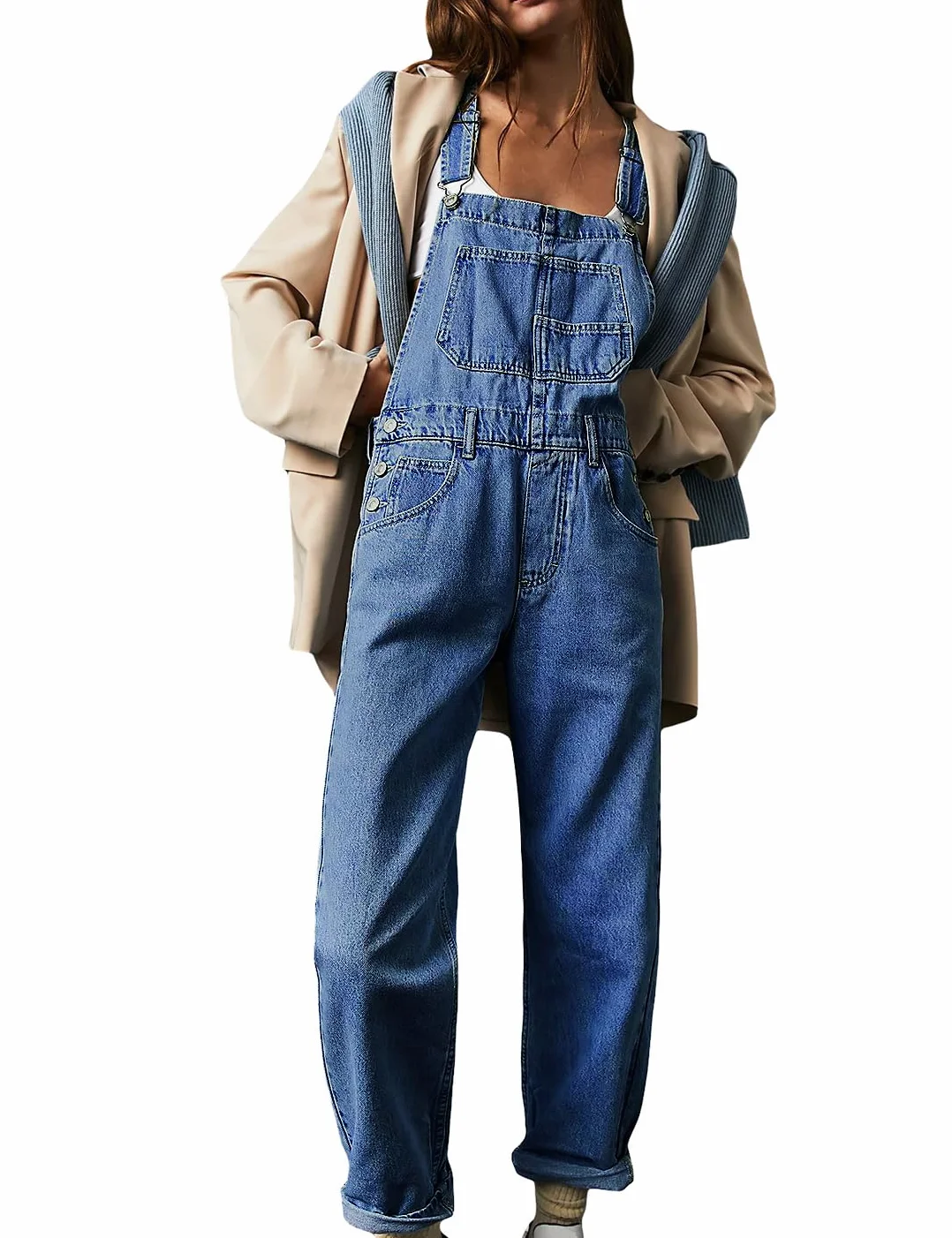 Damen Casual Denim Jean Overalls Lose Verstellbare Träger Baggy Latzhose Bib Romper Jumpsuit Harem Hosen