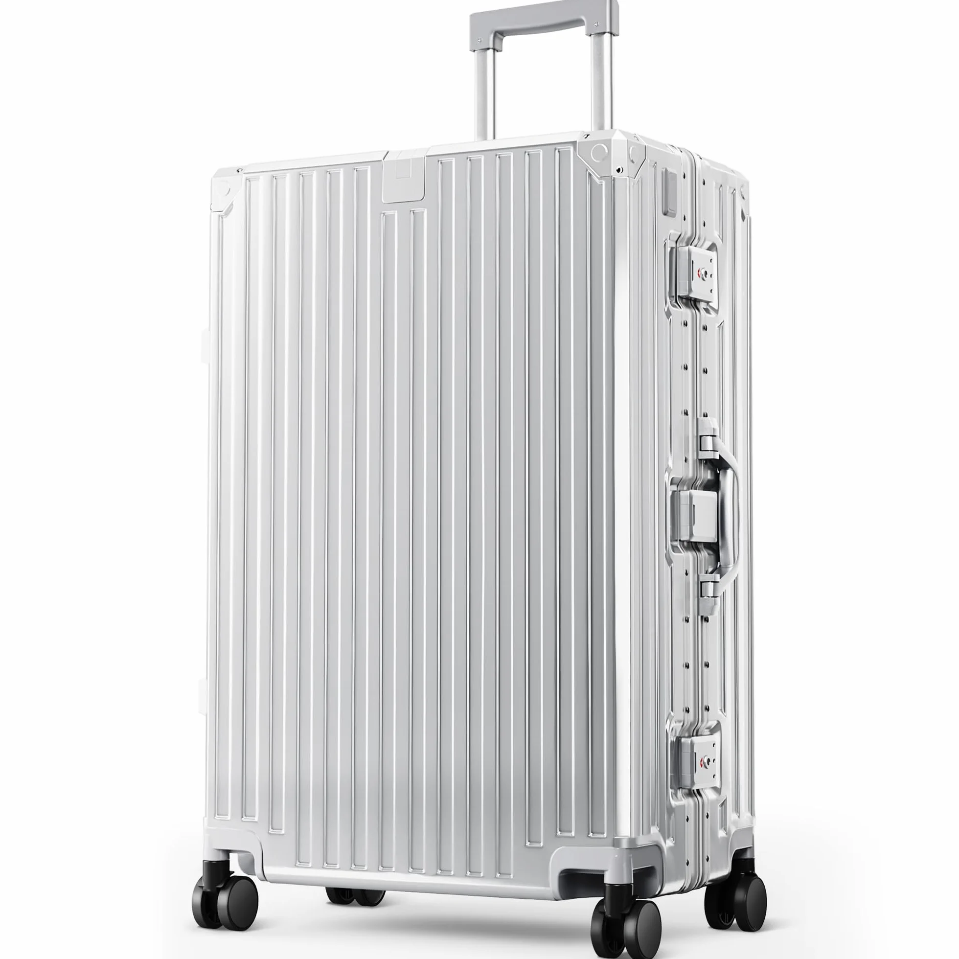 ALPHA CAMP Koffer Größe XL Reisekoffer Leicht Hartschalenkoffer Polycarbonat 98L Luggage Suitcase mit Rollen TSA Schloss & Aluminium Rahmen Handgepäck 49 * 30 * 76cm Silber
