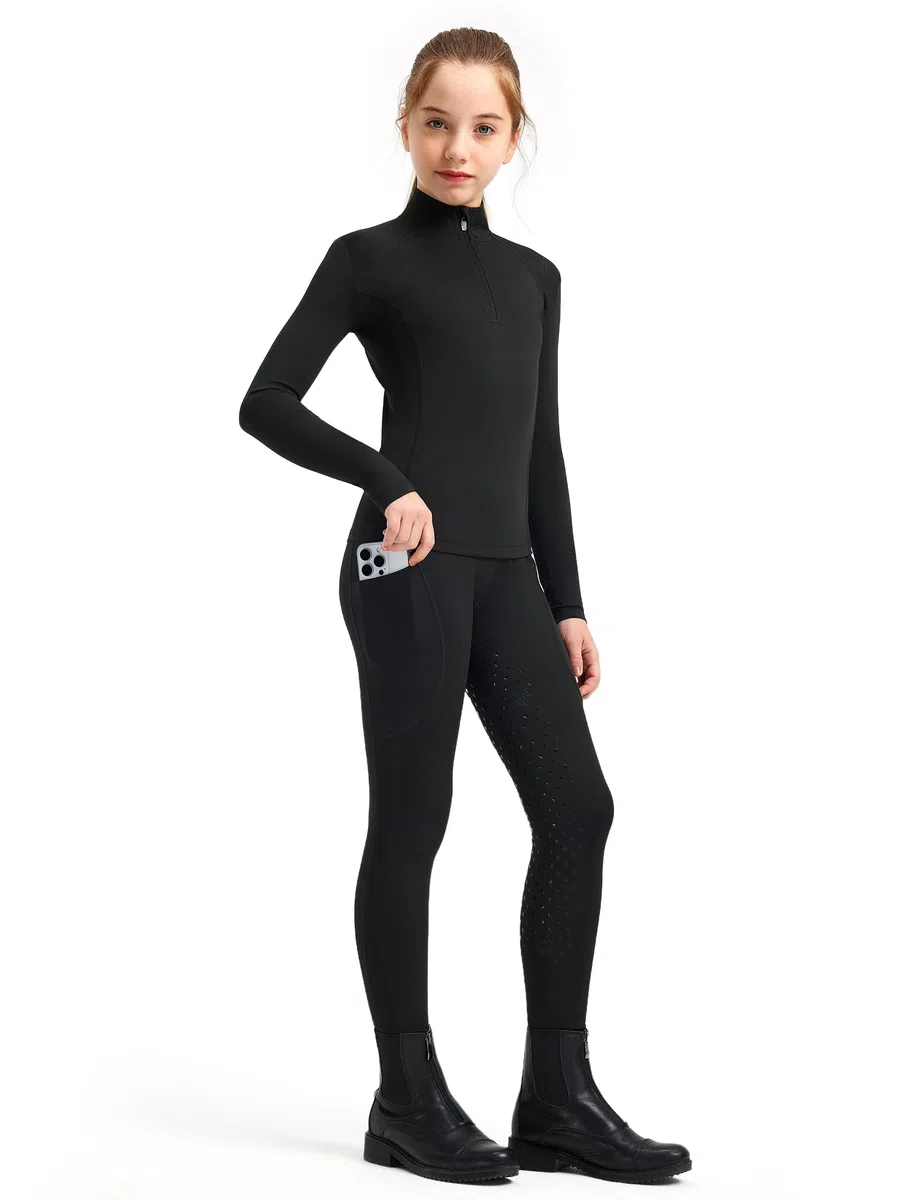 FitsT4 Sports Reitsset für Kinder Mädchen Reithose und Reitsport Oberteil Reitleggings Sommer mit Knie-Patch Silikon und Taschen