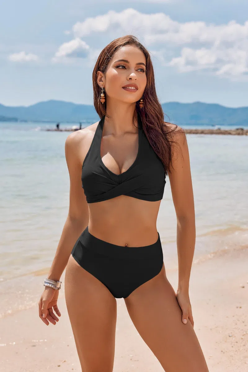 Ekouaer Bikini Damen Set Push Up Badeanzug Zweiteiliger Sexy Bauchweg High Waist Neckholder Bademode Strand Bikinis Swimsuit