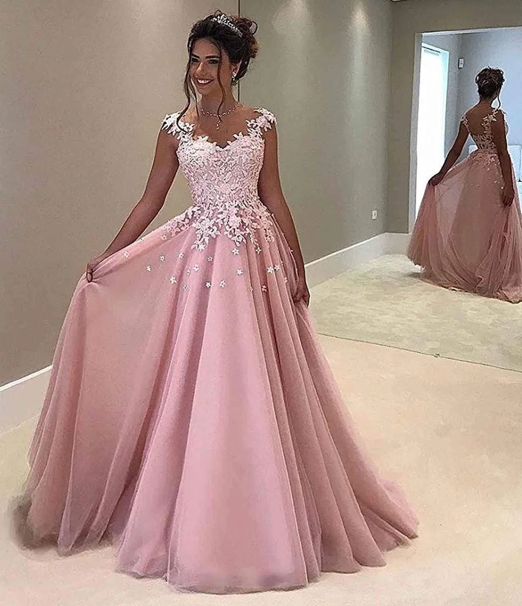 HUINI Spitzen Ballkleider Lang A-Linie Formell Abendkleid Prinzessin Hochzeitsgast Kleid Ärmellos Festkleid