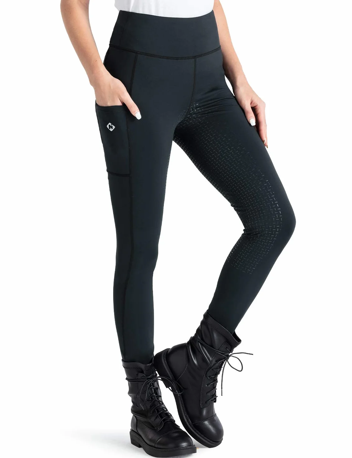 NAVISKIN Damen Reitleggings Silikon-Vollbesatz Reithose Silikongrip Vollbesatzreithose Handytasche