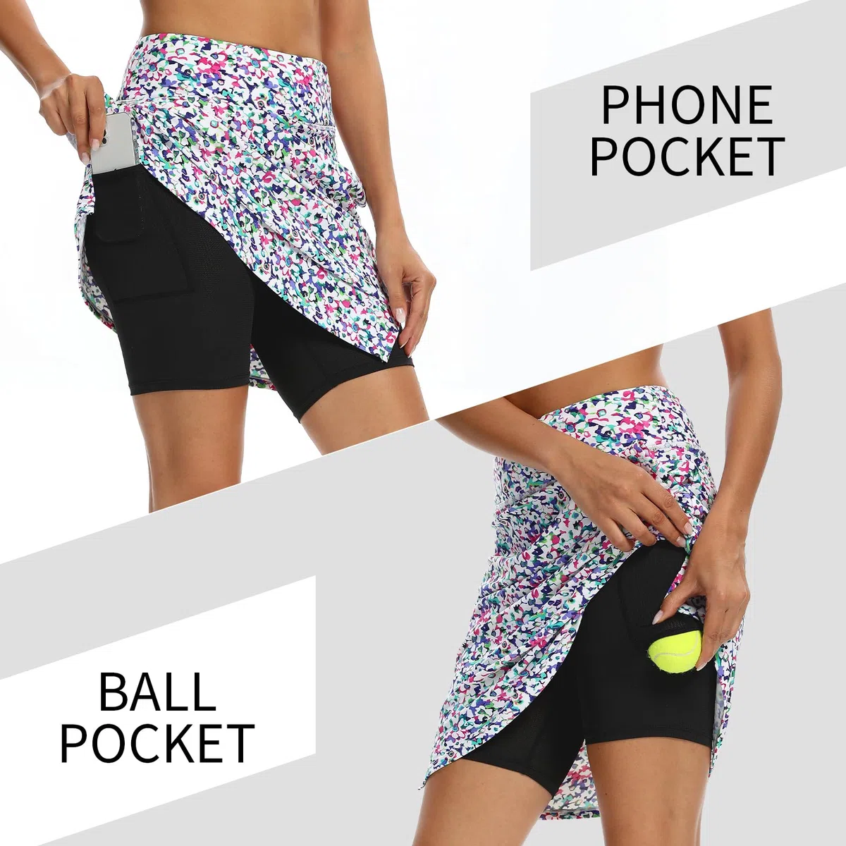 M MOTEEPI Tennisrock Damen 20'' Knielang Rock Mit Hose Drunter Damen Hohe Taille Hosenrock Skort Skirt for Women Golfrock Sportrock