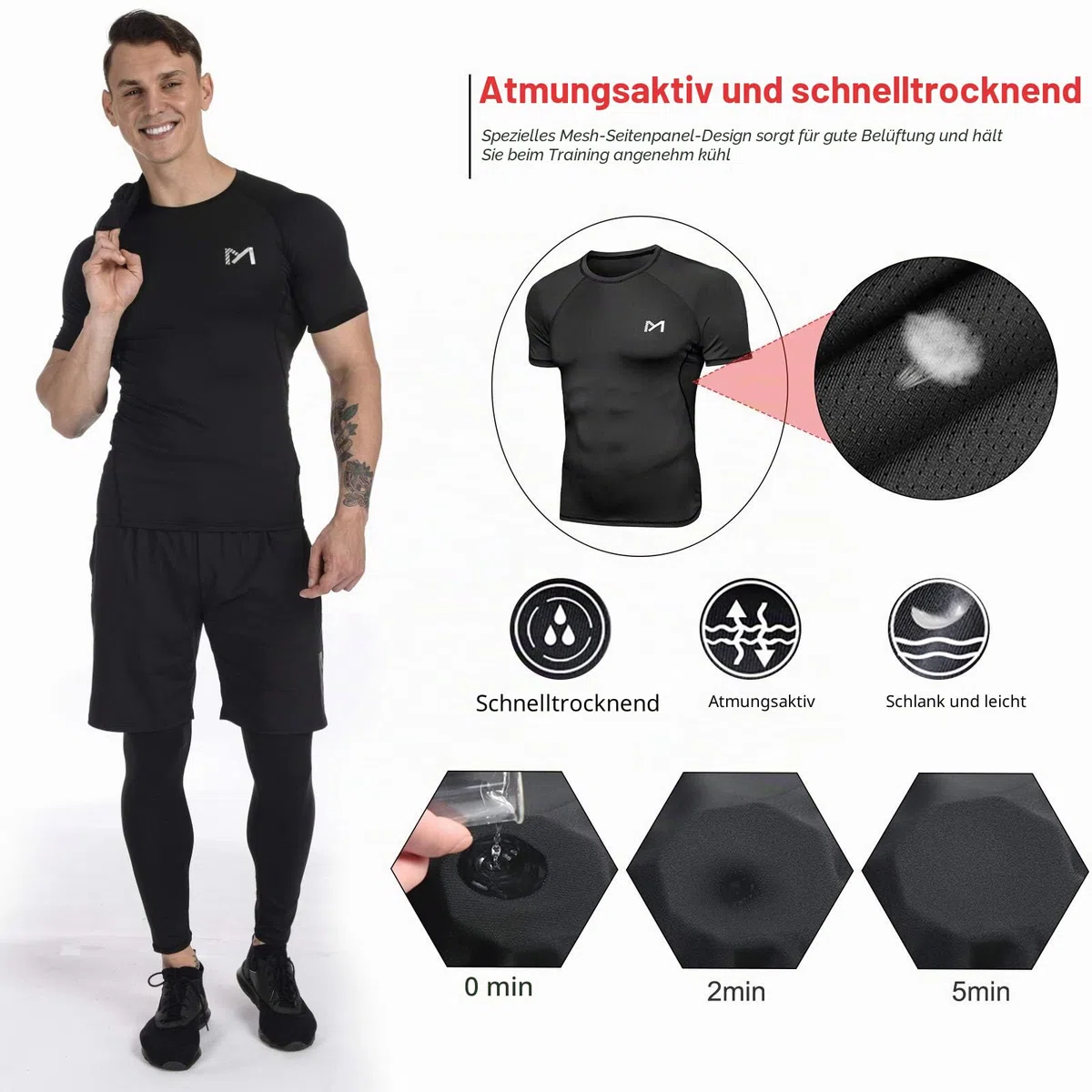 MEETYOO Kompressionsshirt Herren, Leggings Sport Laufhose Funktionsshirt Männer Kompressionshose Funktionswäsche für Running Gym Fitness