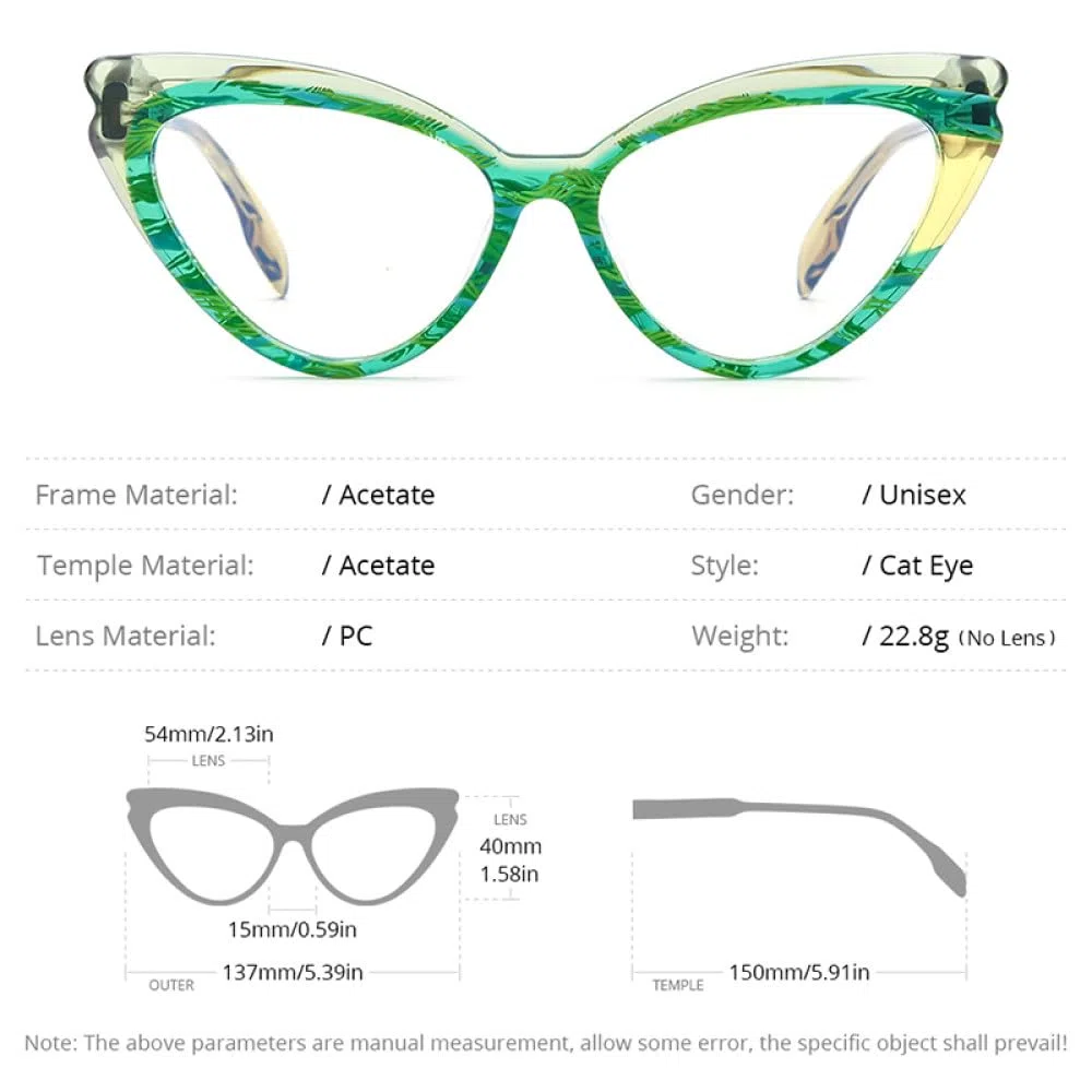 MUTYNE Mehrfarbige Acetat-Brillengestelle für Damen, modisch, Cat-Eye-Brillen, Brillen
