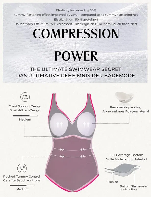 Hanna Nikole Badeanzug Damen Bauchweg Große Größen Push Up Bademode Einteiler Shape Badeanzüge Elegant Badebekleidung Crossover Monokinis Verstellbarer Schwimmanzug Komfortabel Strandmode