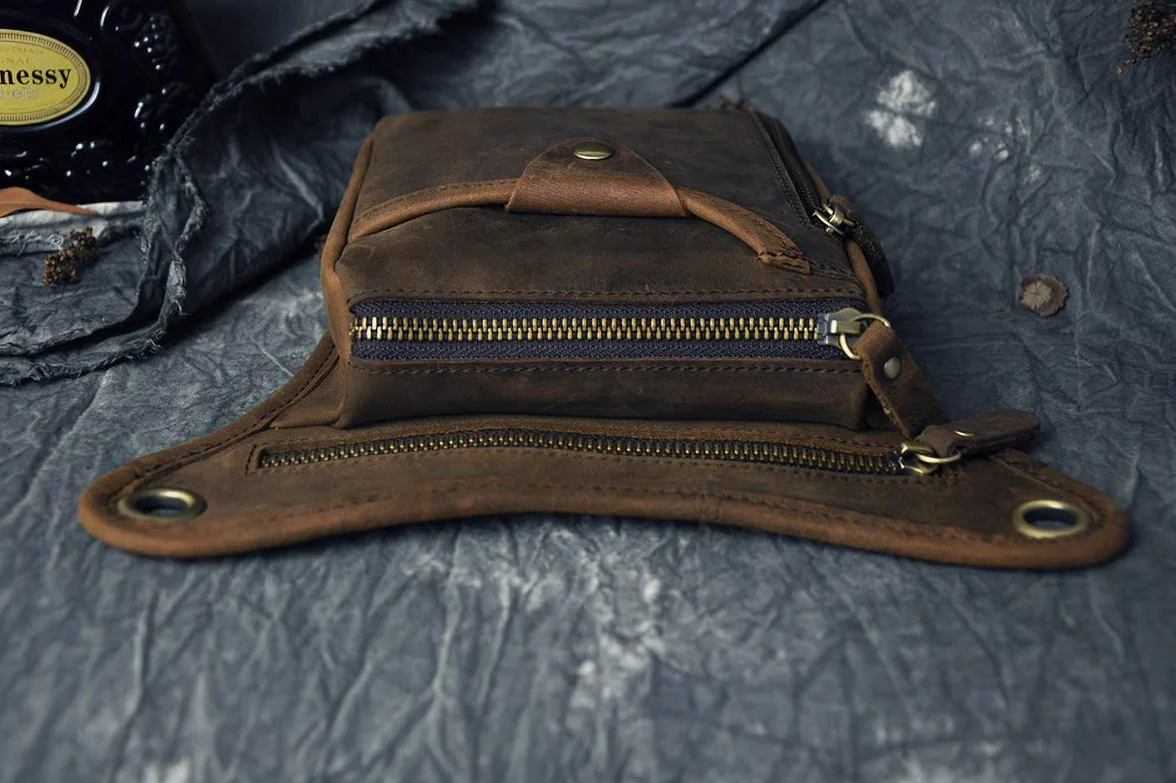 Le'aokuu Herren Echtes Leder Tasche Beinbeutel Beintasche Außenbeintasche Beinbeuteltasche Reisen Hüfttasche Wandern Klettern Oberschenkeltasche für Männer Frauen 211-5
