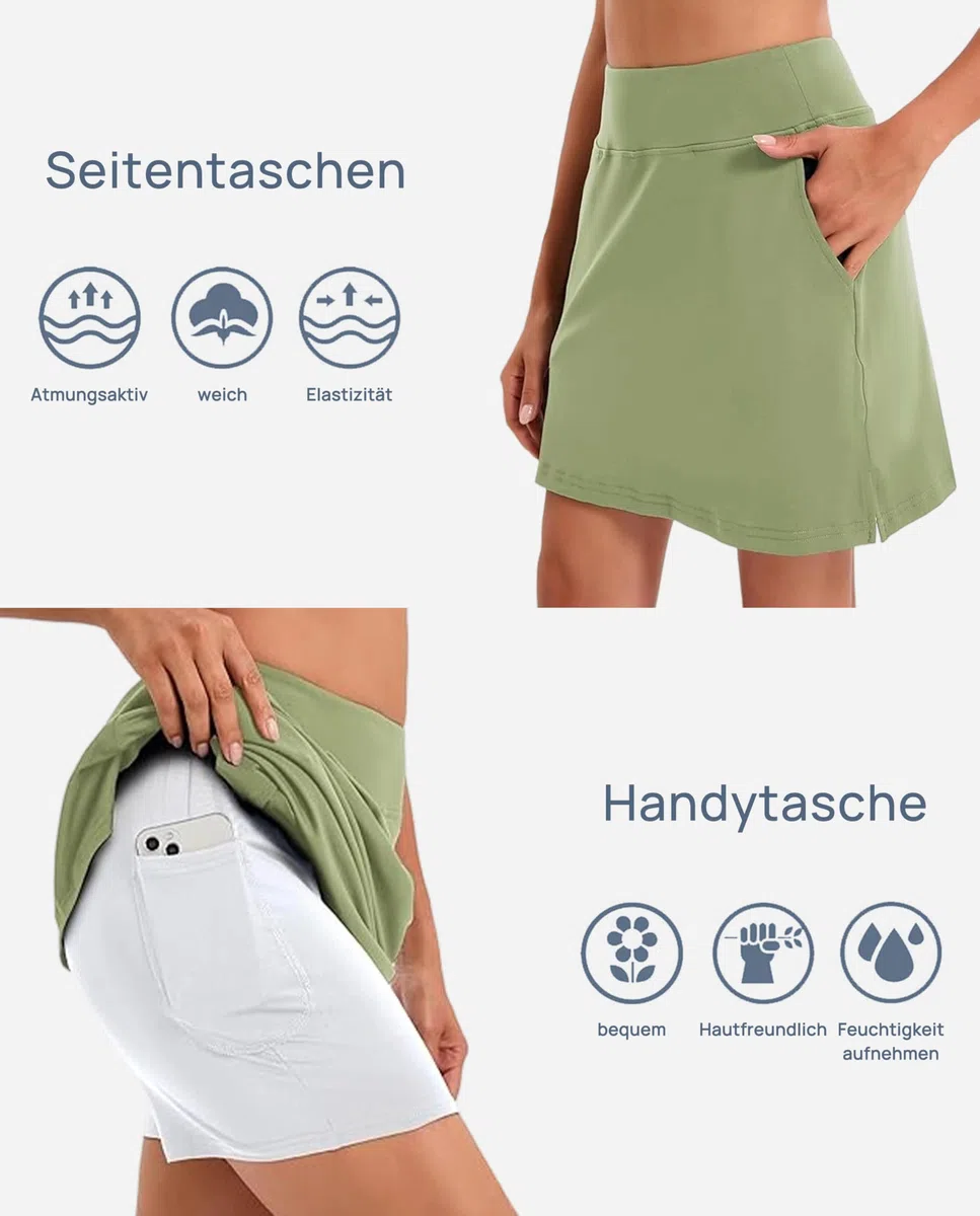 Timuspo Damen Tennisrock mit Hose Kurze Hosenrock mit Taschen Sommer Sports Skort für Golf Wandern Laufen Radfahren