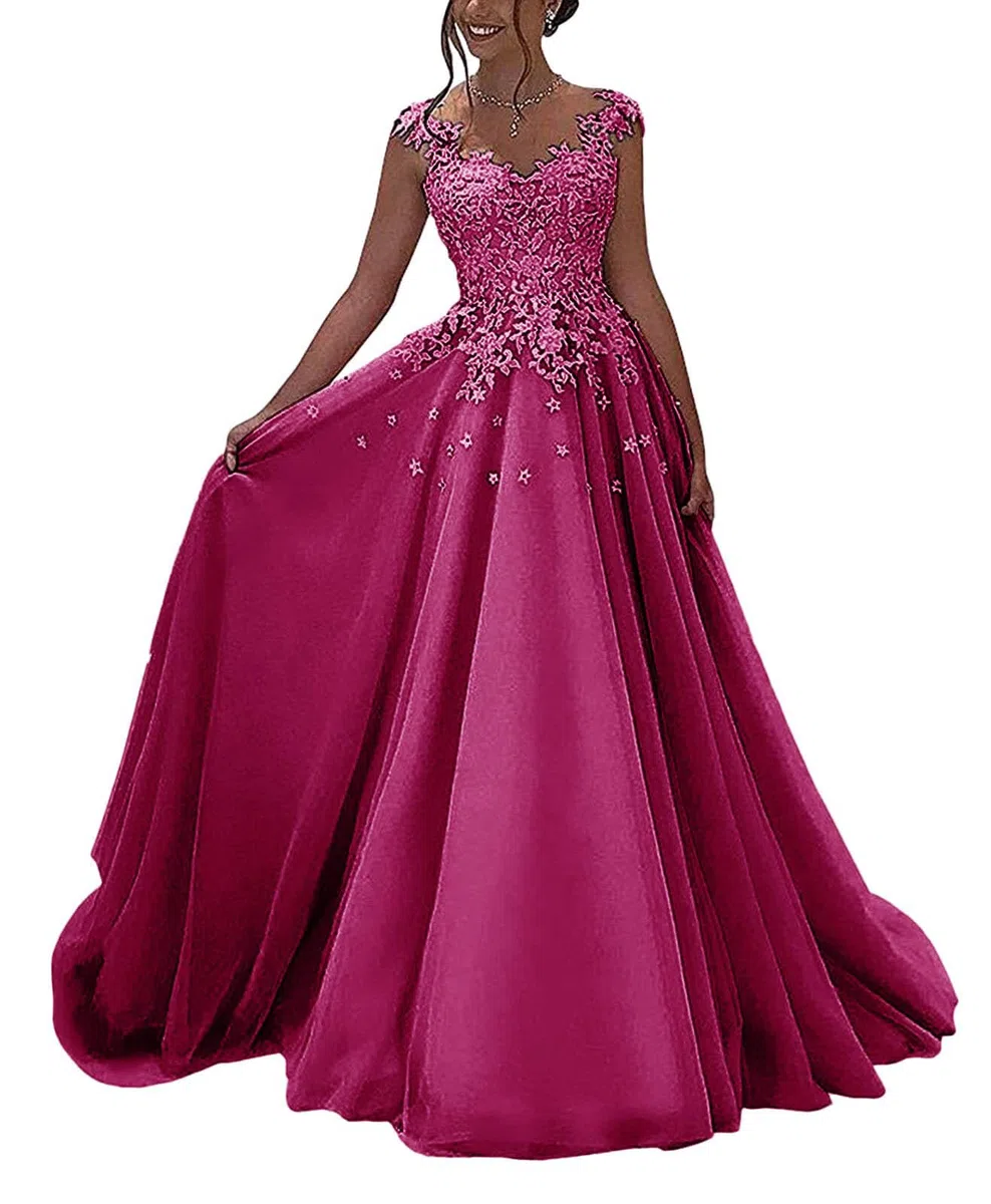 HUINI Spitzen Ballkleider Lang A-Linie Formell Abendkleid Prinzessin Hochzeitsgast Kleid Ärmellos Festkleid