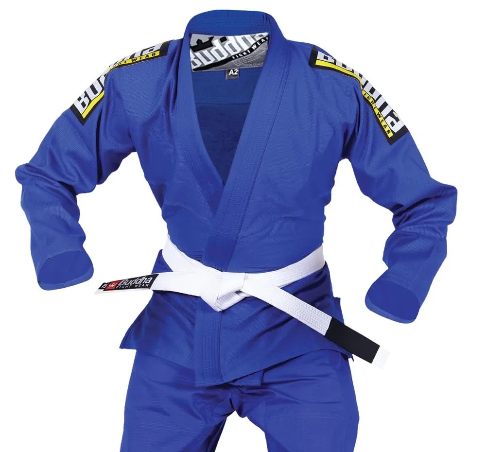 Buddha Fight Wear -Kimono Premium Infinity schwarz Jiu Jitsu Brasilianer / BJJ Gi mit weißem Gürtel, Unisex Erwachsene