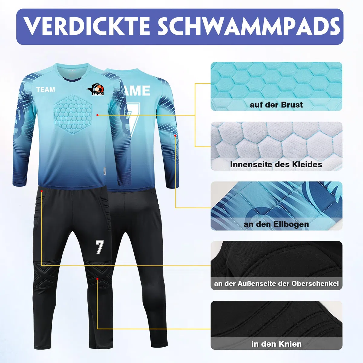 LAIFU Torwarttrikot Personalisieren für Erwachsene/Kinder Torwarttrikot Gepolstert mit Nummer Name Team