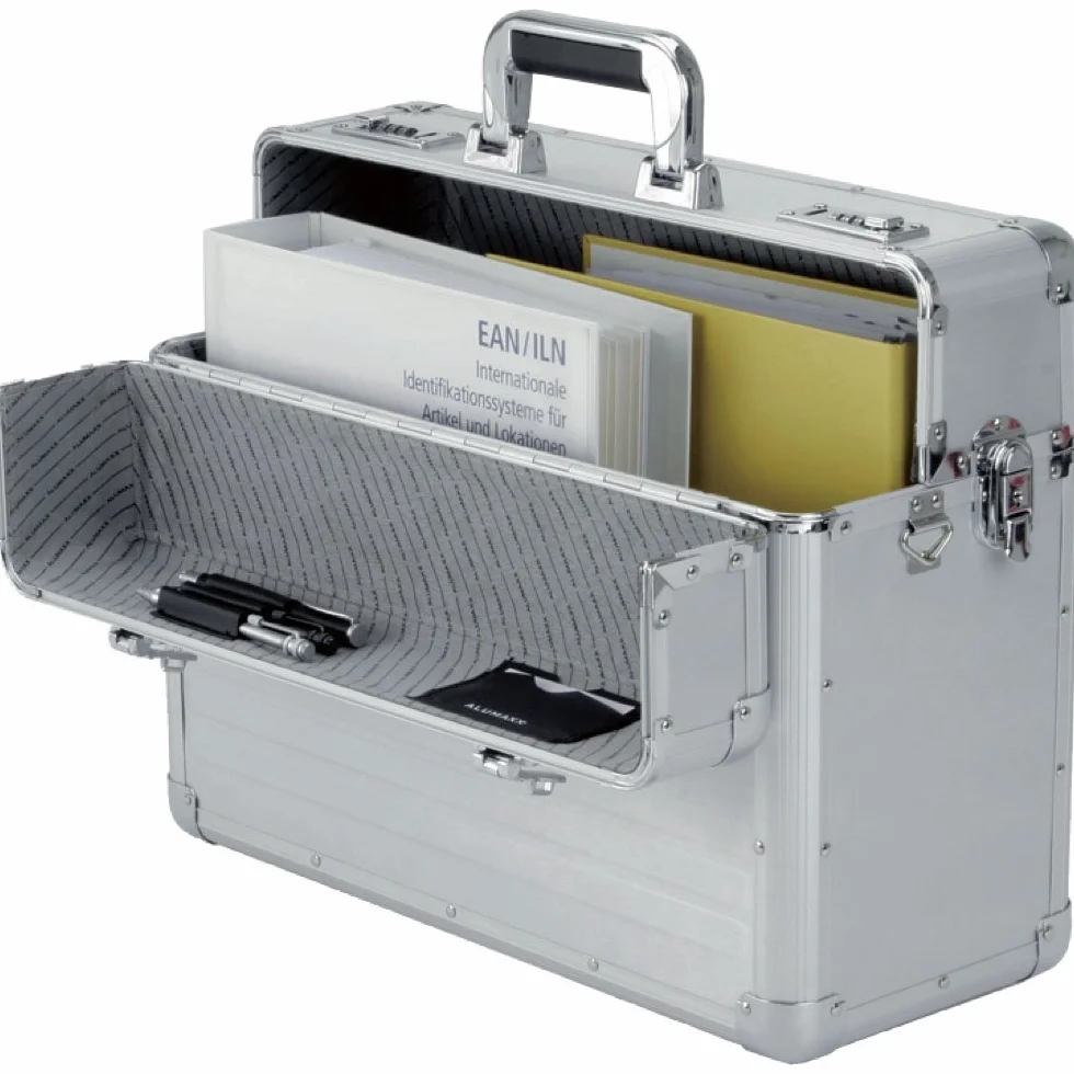ALUMAXX 45119 Pilotenkoffer BETHA, Piloten Koffer aus glattem Aluminium, Dokumentenkoffer Alu, Aktenkoffer mit Zahlenschloss, Koffer 47 cm, Businesskoffer für 17" Notebooks, Silber, 47 x 38 x 20 cm