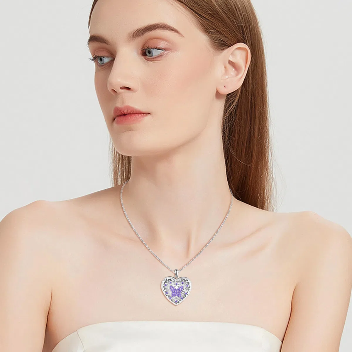 Herz Medaillon zum Öffnen für Bilder Halskette Damen Silber 925 mit Zirkon: Schmetterling Foto Kette Skelett Bilder Anhänger Halskette-Vintage Amulett Schmuck-Geschenk für Frauen Mama Freundin Mädchen