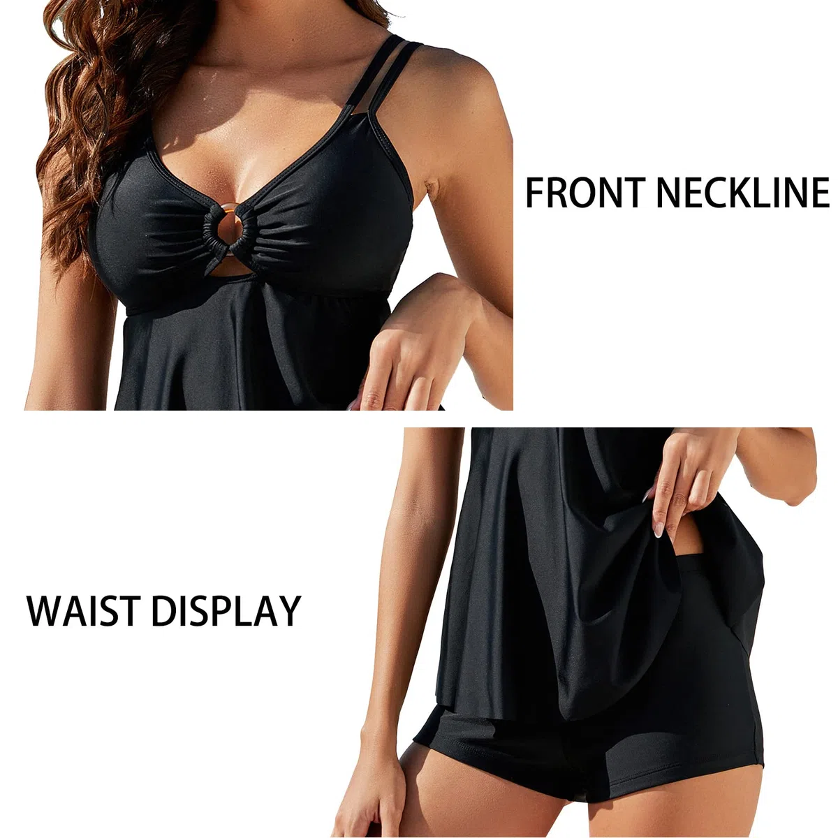 Genfien Damen Zweiteilig Badeanzug Push up Bademoden Bauchweg Tankini Set High Waist Beachwear Hotpants Badeanzug mit Zwei Trägern