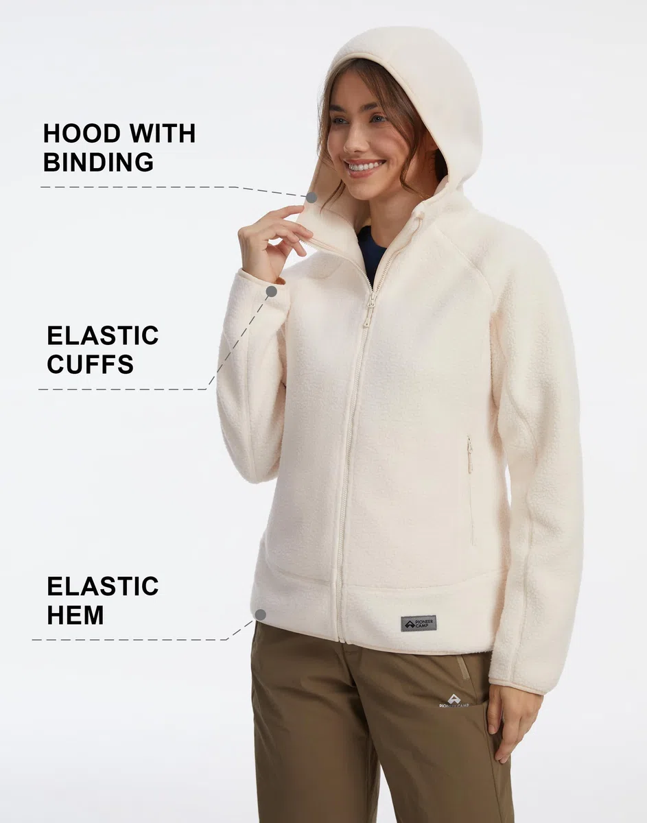 Pioneer Camp Damen Outdoor Fleecejacke mit Kapuze, Dreifach Isoliert, Seitentaschen, Dehnbarer Saum für Wandern, Camping