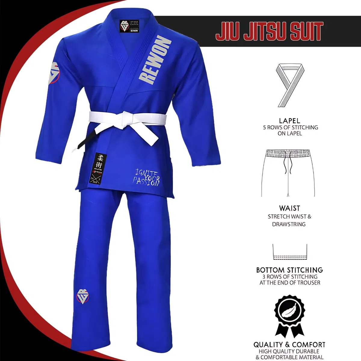 Rewon Brazilian Jiu Jitsu anzug - Kimono BJJ Gi, Aikido Anzug, Männer Frauen Jiu Jitsu ultraleicht sanforisiert Uniform für Training und Wettbewerb