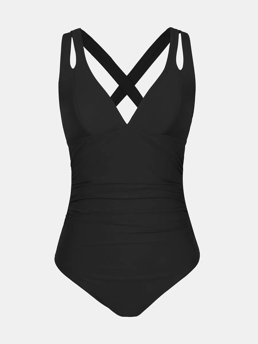 CUPSHE Damen Badeanzug V Ausschnitt Bauchweg Raffungen Tiefer Rückenausschnitt Einteilige Bademode Swimsuit