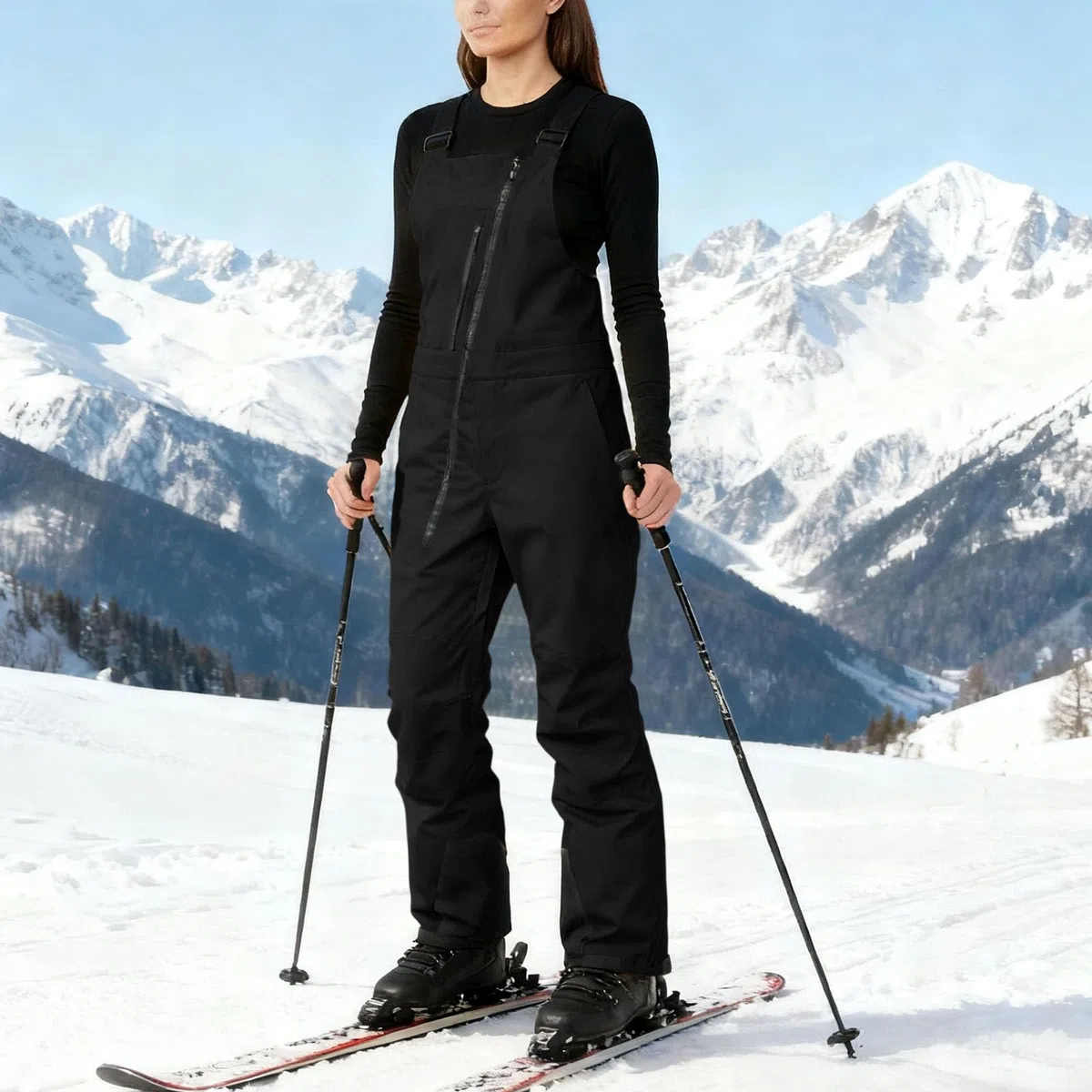 AACH Damen Skihose Wasserdicht Winddichte Funktionshose Warme Gefütterte Schneehose Einfarbig Skioverall Latzhose mit Reißverschluss Snowboardhose Outdoor Wanderhose Baggy Thermohose