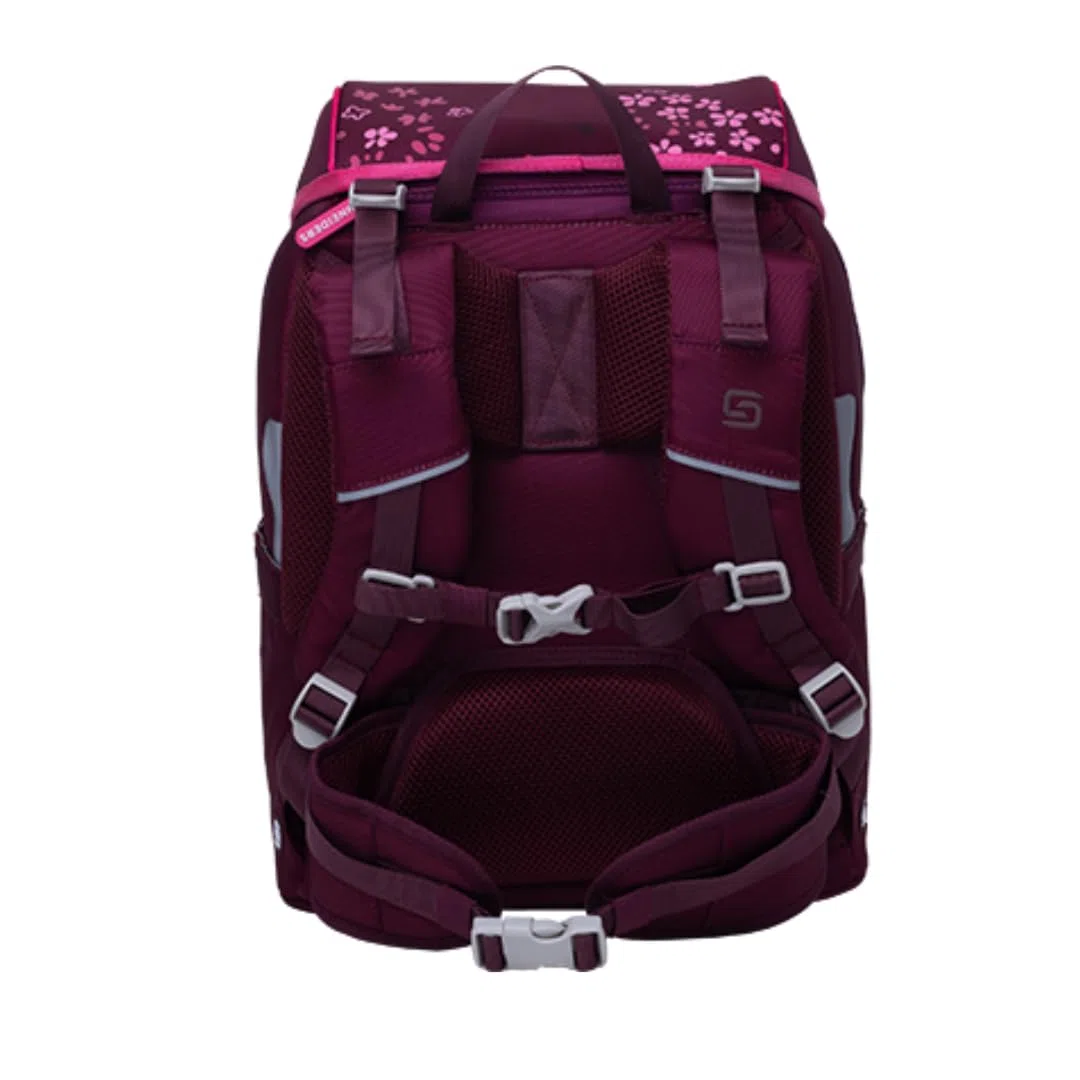 Schneiders Ergojet Schultasche Set Floral Fantasy (6-teilig) – Wandelbarer Mädchen-Schulranzen Einhorn, LED-Licht, ergonomisch & nachhaltig, leicht (990g), Schule & Freizeit, 21L, Bordeaux-Rot