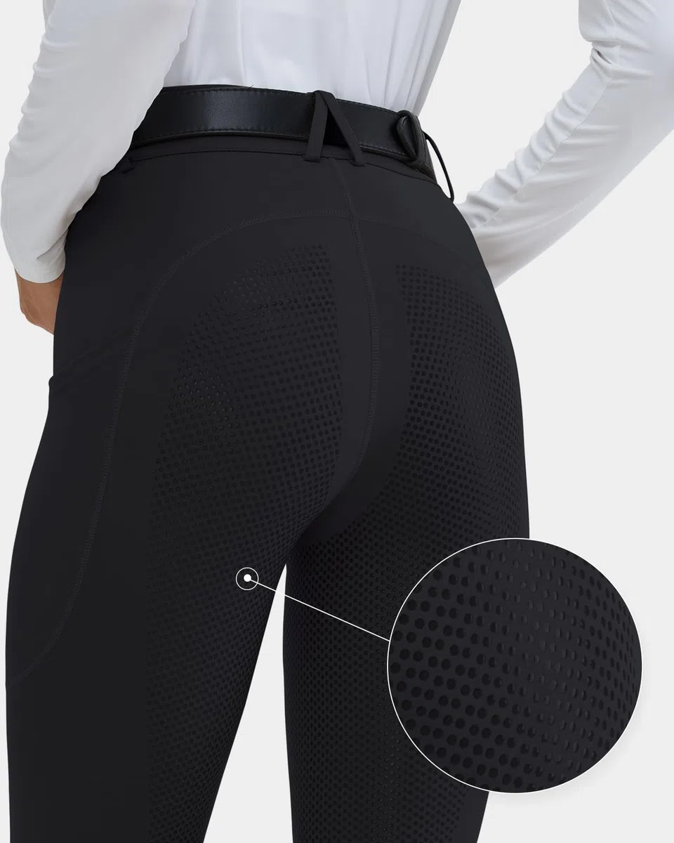 HMILES Damen Reitleggings Silikon Vollbesatz High Waist Elastische Reithose Damen mit Handytasche Gürtelschlaufen