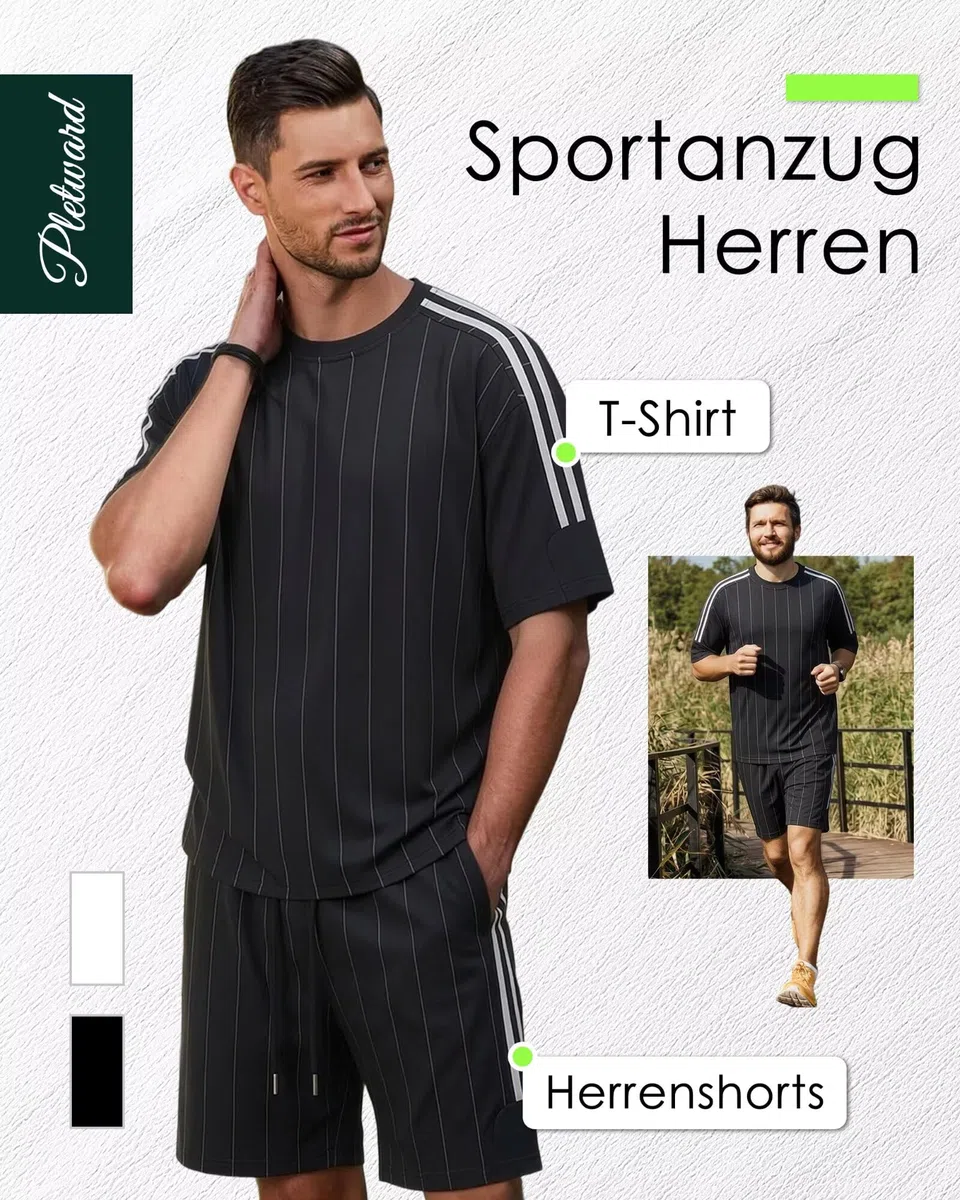 Trainingsanzug Jogginganzug Herren Outfit Komplett Set Stylisch Lockere Passform Zweiteiler Herren Kühlend Sportliches Outfit Sommeranzug Herren Tennis Fitnessstudio Fußball Golf