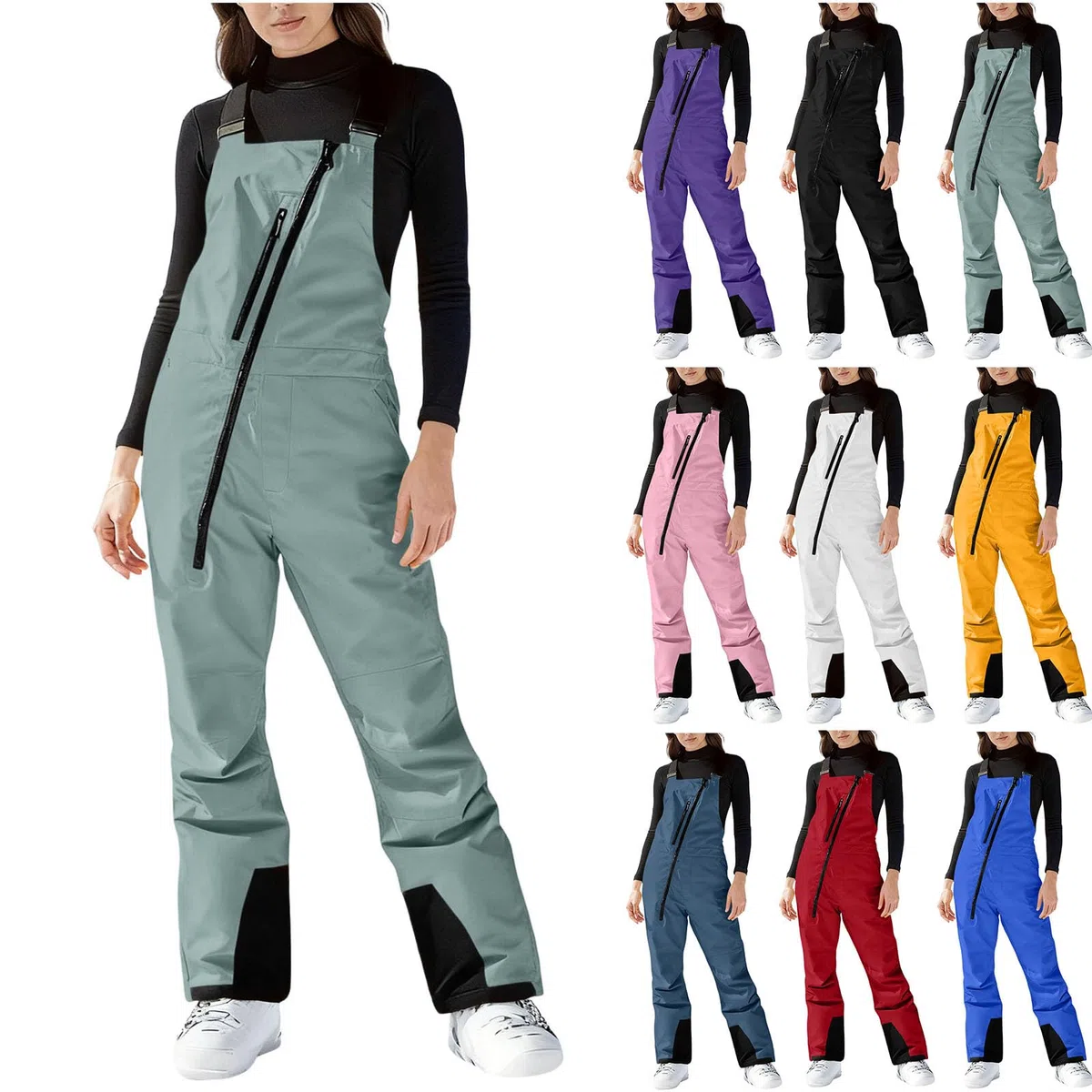 AACH Damen Skihose Wasserdicht Winddichte Funktionshose Warme Gefütterte Schneehose Einfarbig Skioverall Latzhose mit Reißverschluss Snowboardhose Outdoor Wanderhose Baggy Thermohose