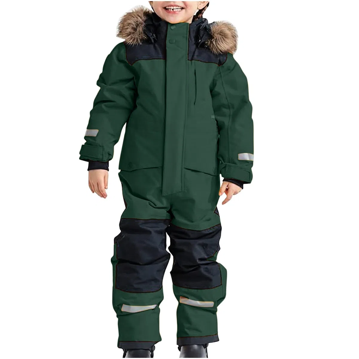 Schneeanzug Kinder Warmes Daunenjacke Set Wasserdichter Winter Skijacke Softshell Dickere Skihose Fellkragenkapuze Winddichter Skianzug Reflektierenden Skibekleidung für Kinder Skioverall