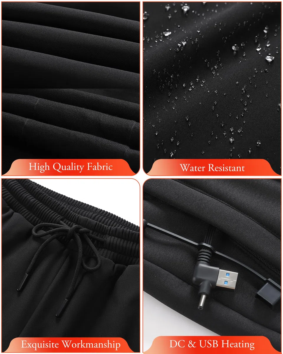 Beheizbare Hose Herren mit Powerbank Leicht Elektrische Heizhose Hosen für Outdoor Wandern, Wasserdicht, 8 Heizzonen