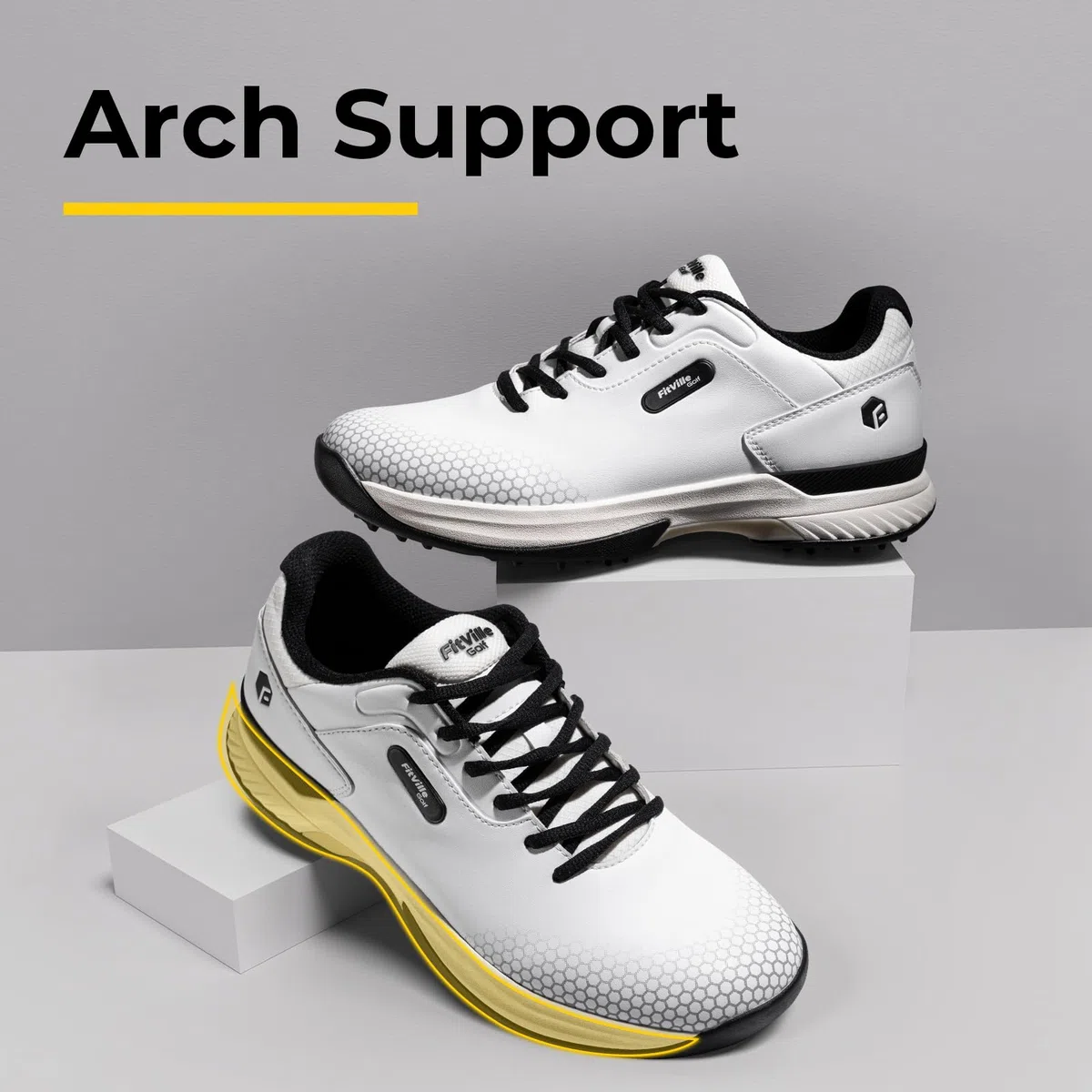 FitVille Extra Weit Golfschuhe für Herren Breit Golfschuh Herren mit Schnürung Atmungsaktiv Trainingsschuh für Golf Grau Weiß Gr.40-49