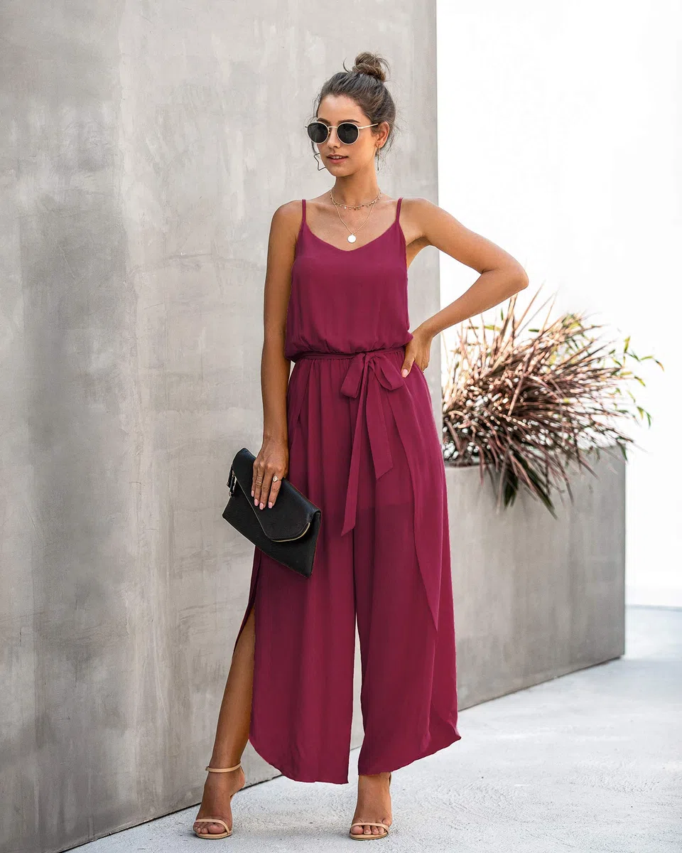 ASOMI Jumpsuit Damen Sommer Lang: Sexy Cocktail Elegant Mode Gürtel Overall Hochzeit Hawaii Urlaub Strand V-Ausschnitt Hosenanzug Business Baggy Festlich Spaghettiträger Outfit
