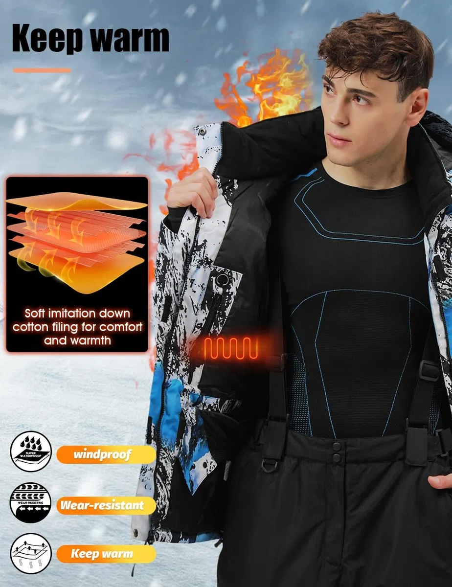 HOTIAN Herren Schneeanzug Herren Ski Jacke und Hosen Set Winter Warme Schnee Skifahren Sätze für Wandern Klettern Isoliertes Snowboarden