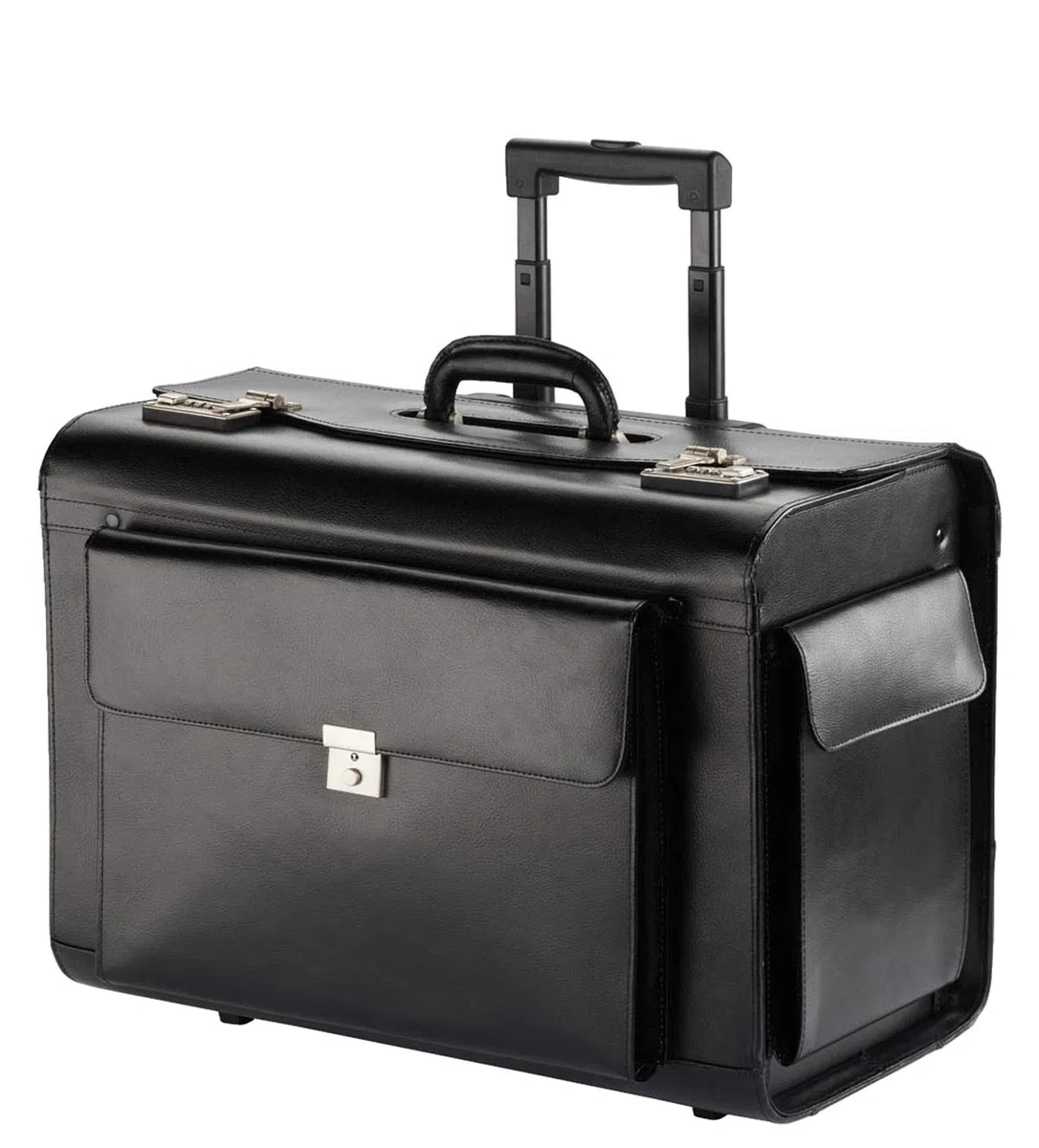 Pilotenkoffer Leder Groß Aktenkoffer XL Koffer Trolley 45L Schwarz 50 cm Bowatex