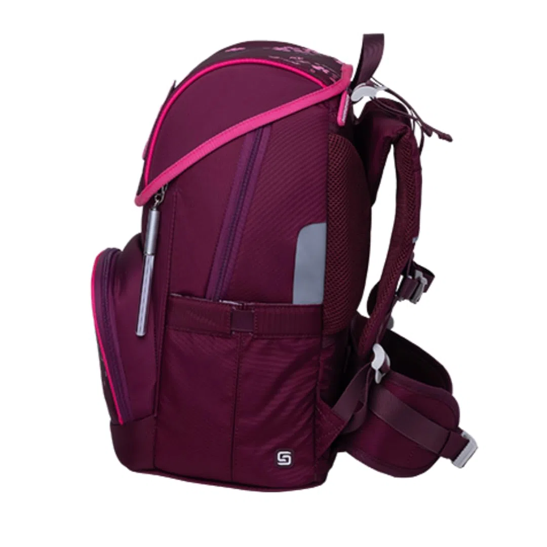 Schneiders Ergojet Schultasche Set Floral Fantasy (6-teilig) – Wandelbarer Mädchen-Schulranzen Einhorn, LED-Licht, ergonomisch & nachhaltig, leicht (990g), Schule & Freizeit, 21L, Bordeaux-Rot