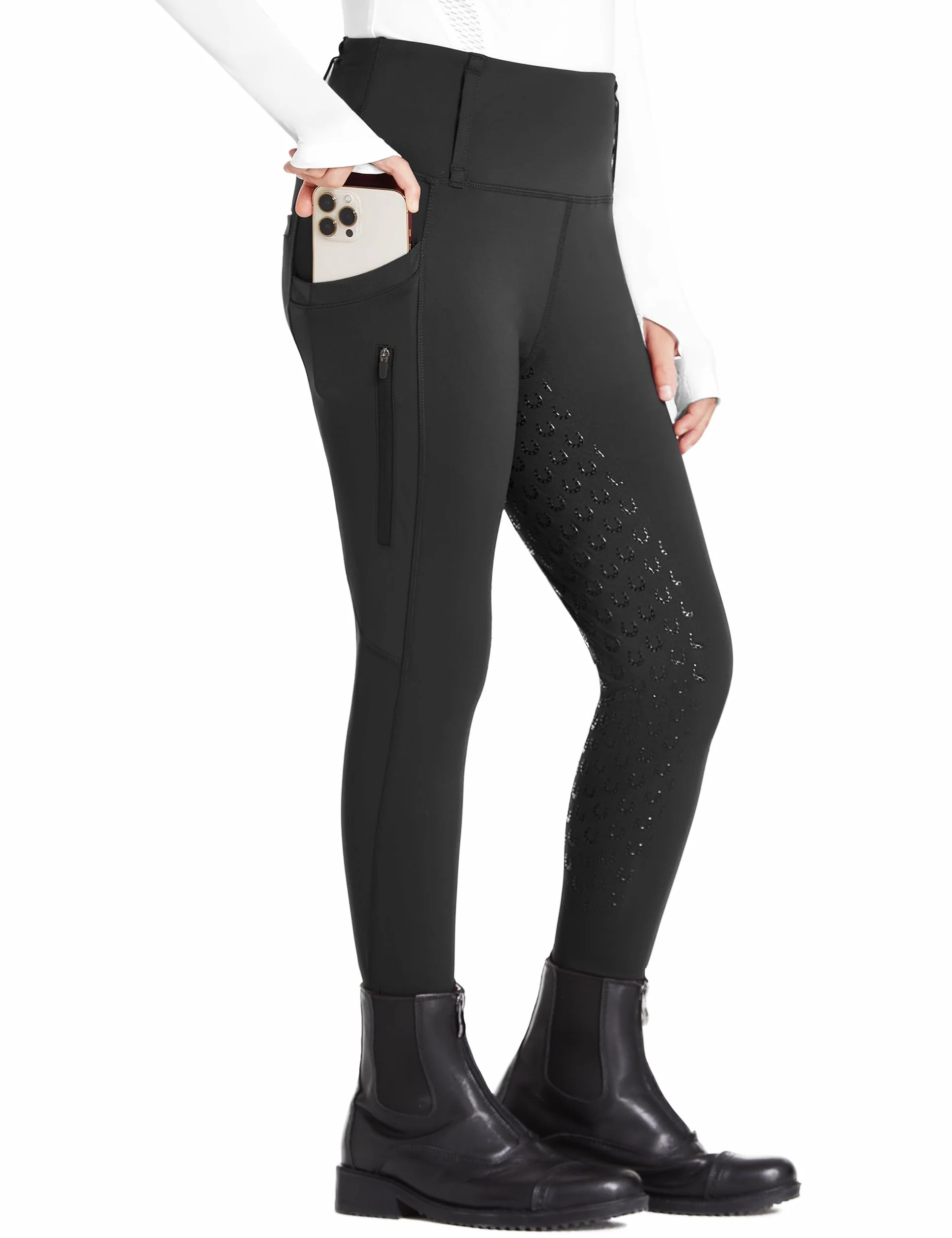 FitsT4 Sports Kinder Reithose Mädchen Reitleggings Silikon Vollbesatz Hohe Taille Reiten Hosen mit 2 Seitlichen Reißverschluss Taschen und Gürtelschlaufen