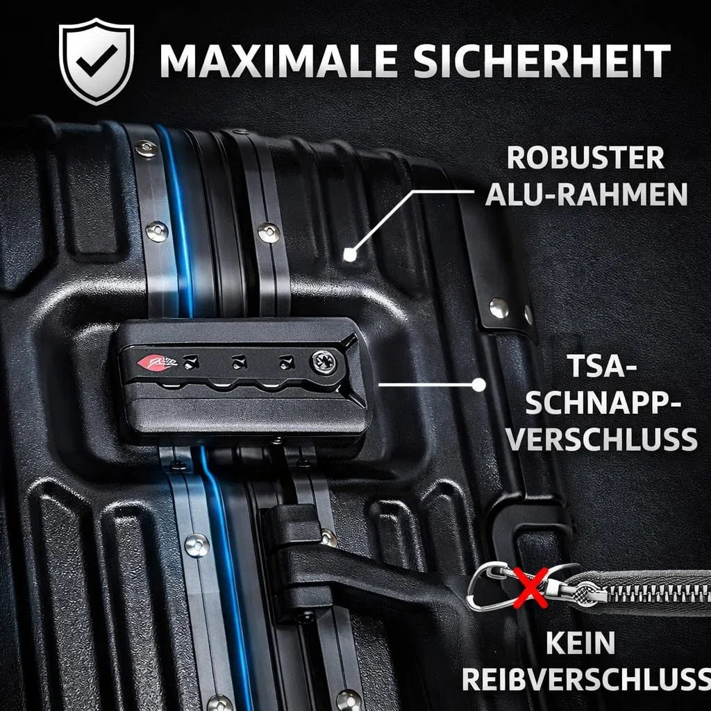 POSH Piloten Koffer Handgepäck Hartschale - Aluminium Rahmen & Schnappverschluss - 37L Business 45x43x25 cm Trolley 100% Polycarbonat - TSA Schloss, mit 4 Rollen