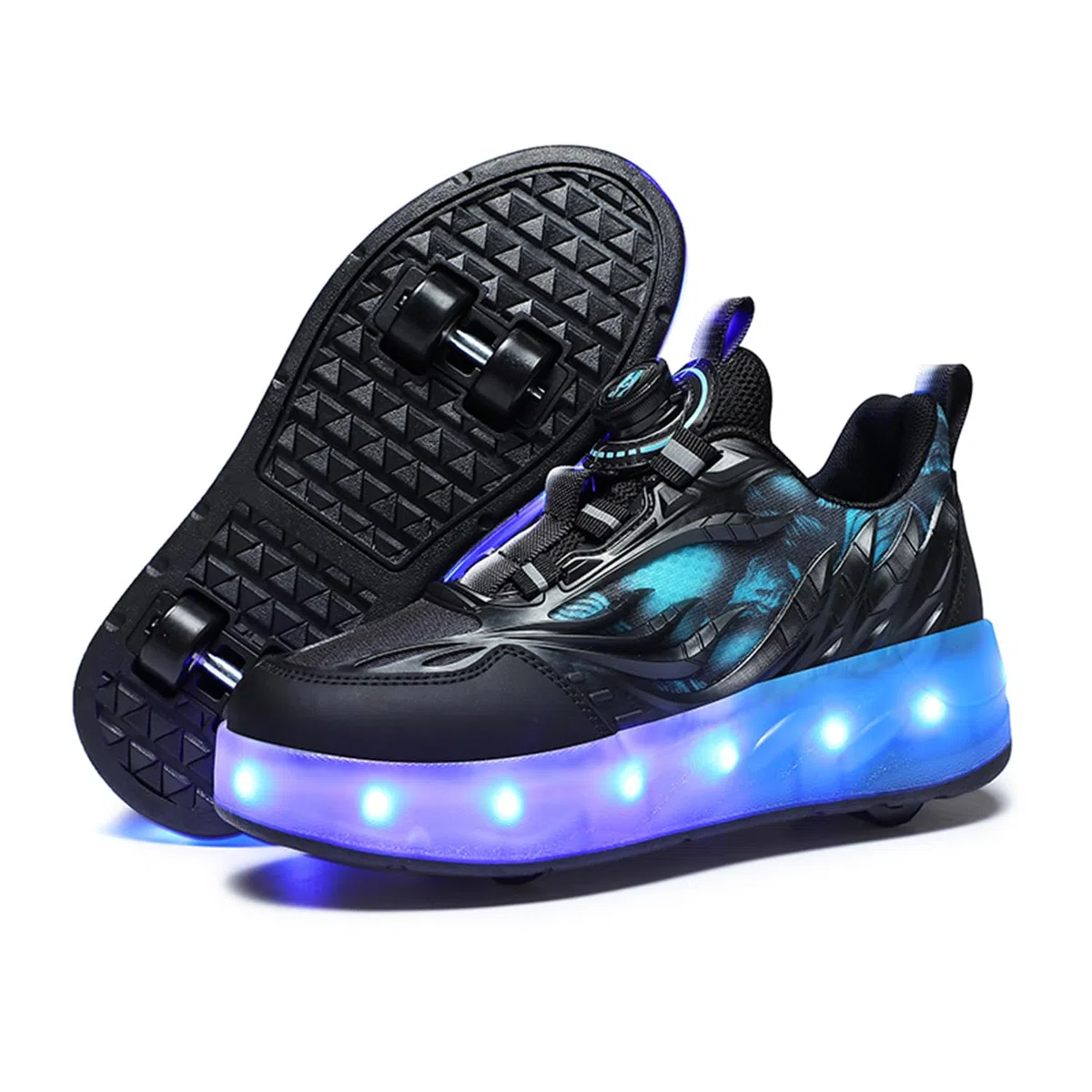 Unisex Kinder LED Licht USB Wiederaufladbar Skateboardschuhe mit Vier Rollen,Abnehmbar, Stabiler und Sicherer Outdoor Sport Fitnessschuhe Gymnastik Running Sneaker für Jungen Mädchen