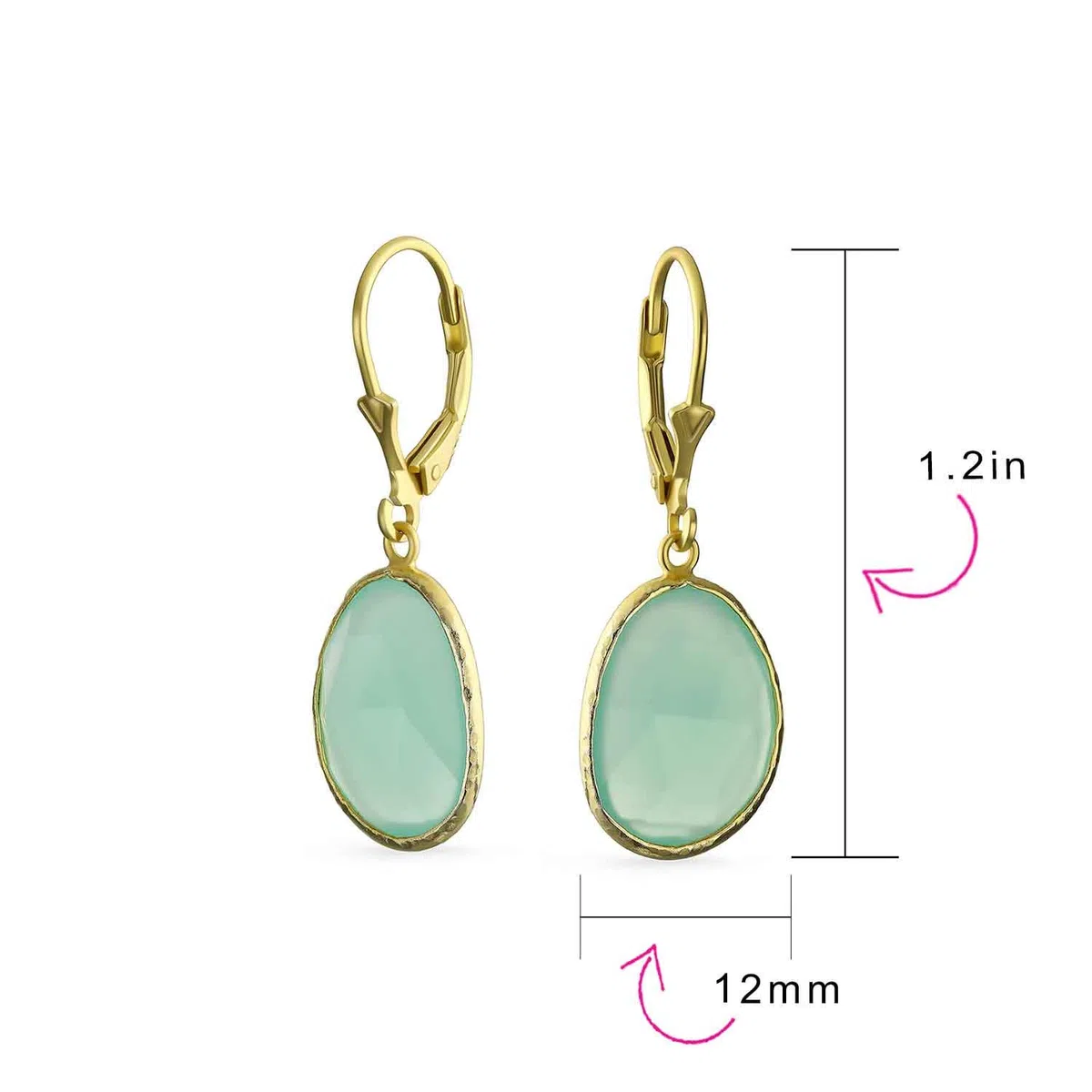 Eleganter Ovaler Facettierter Pastellstein Mit Hängefassung: Lever-Back-Ohrringe Und Halskette - Rosa, Aqua, Mintgrün, Simulierter Chalcedon, 14 Karat Vergoldetes .925 Sterling Silber