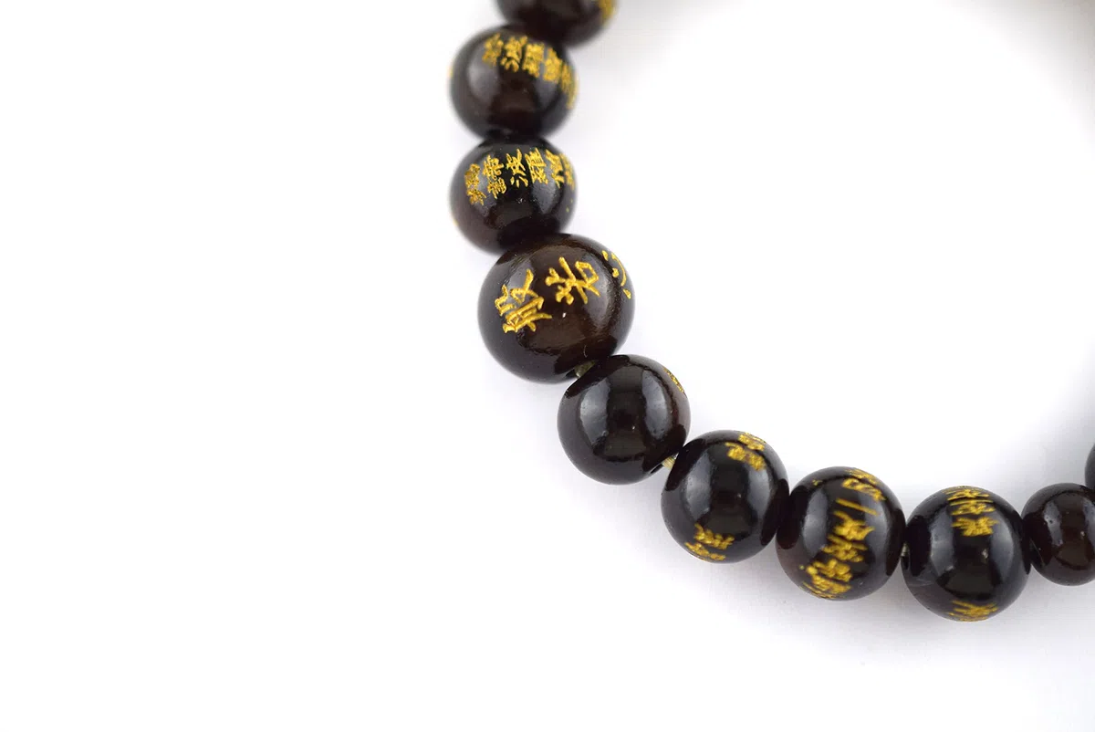 Schwarzes Ebony Herz Sutra Schnitzerei Perlen Armband Japanische Juzu Dhyana Zen Meditation Handmade Geschenk für Männer Elastisches Stretch Mala Armband für Männer