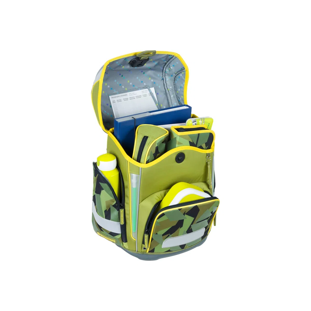 Schneiders 78367-065 - Schulranzen Ergolite Construction, 9-teiliges Set mit Schultasche, Federmäppchen, Schlamper, Sportbeutel, 3 Klett-Motiven und 2 Leuchtstäben