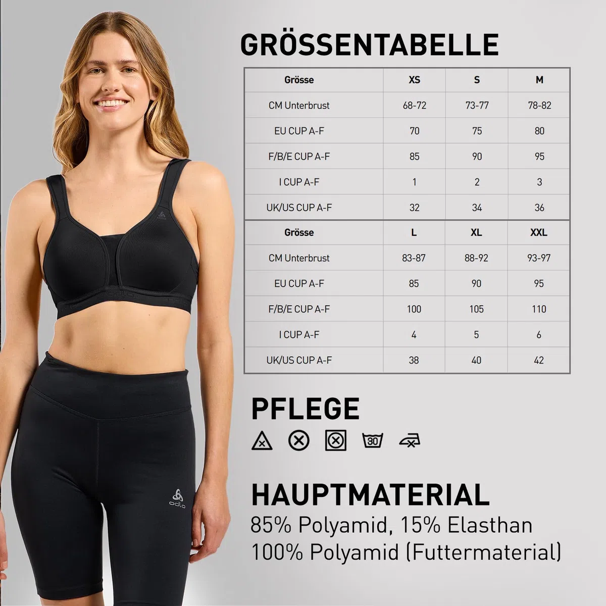 Odlo Sport BH Padded High I Sport BH Damen Starker Halt I Sports Bra Gepolstert High Support